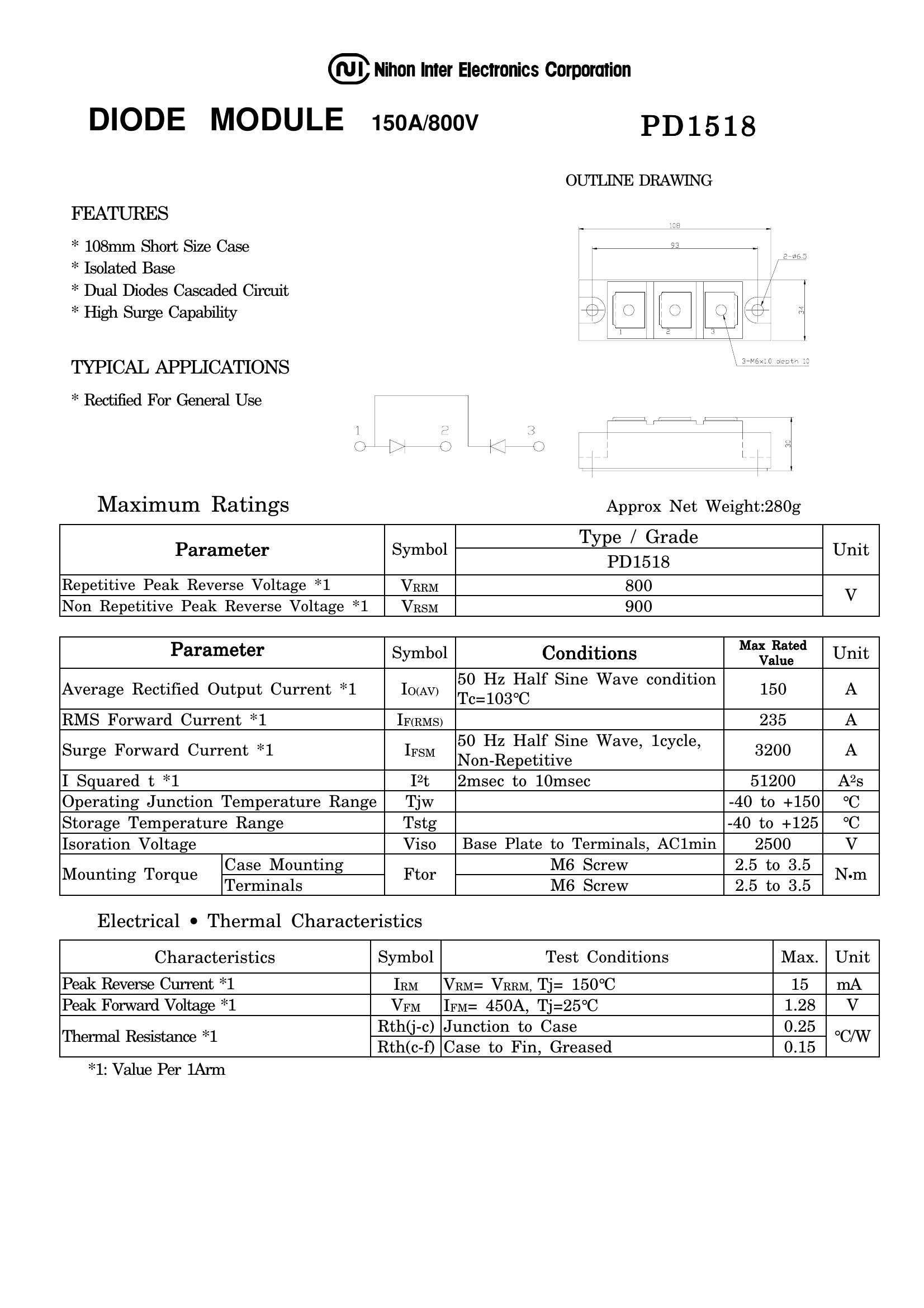 PD1518 NIEC Thyristor & SCR Modules