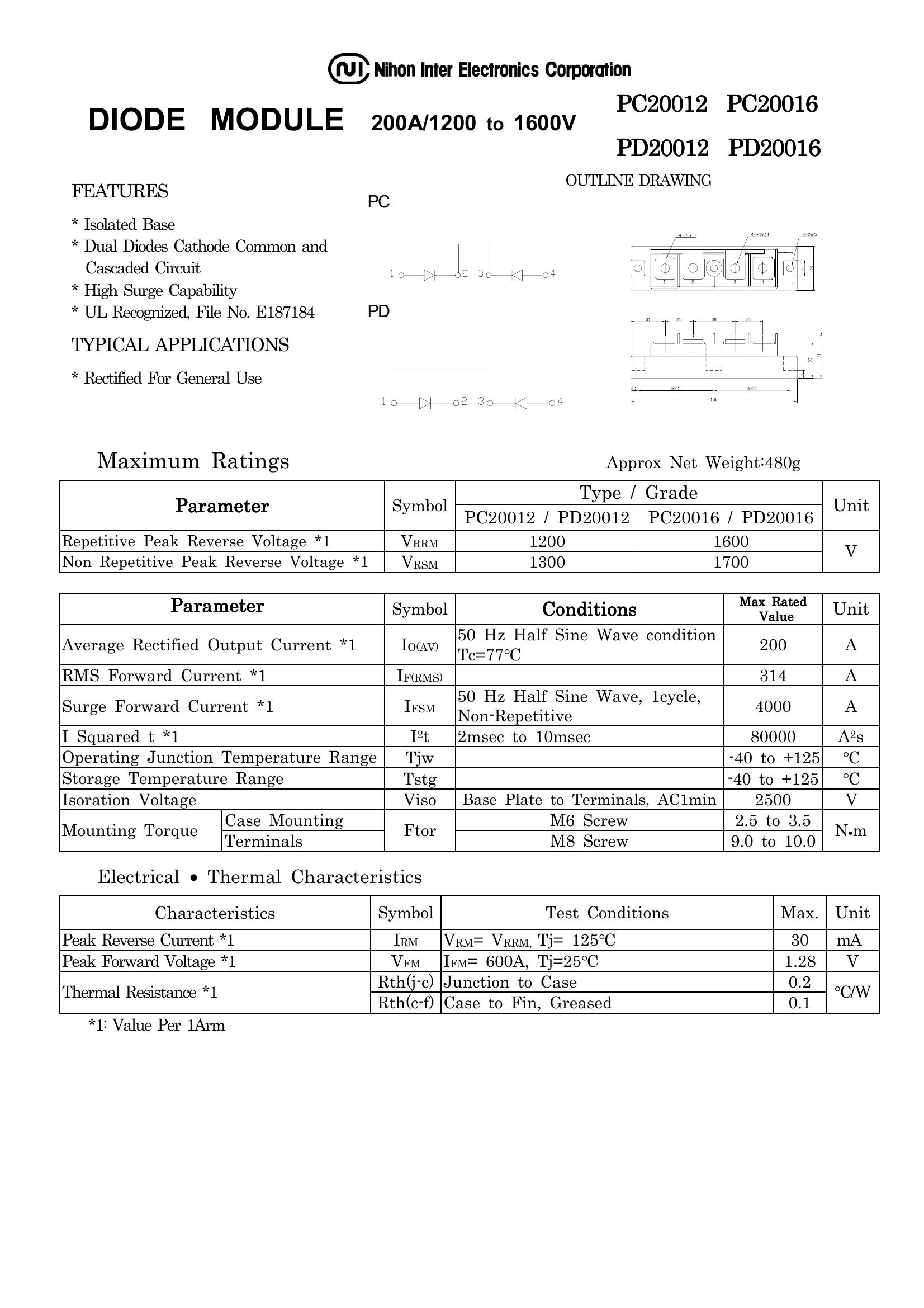 PD20016 NIEC Power Transistor Module