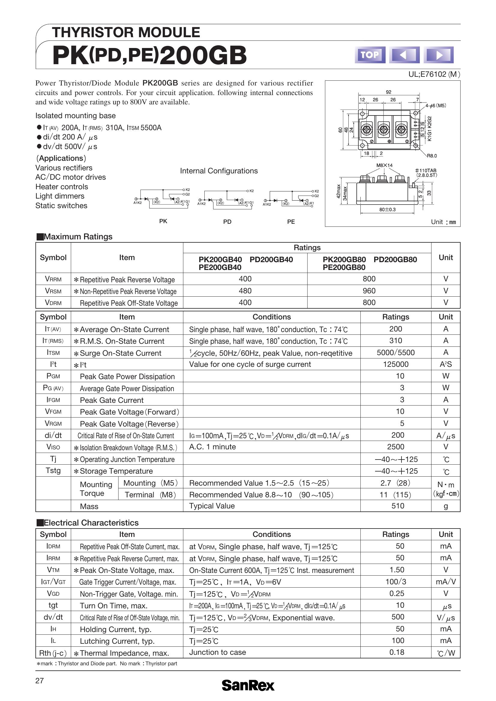 PD200GB80 NIEC Thyristor & SCR Modules