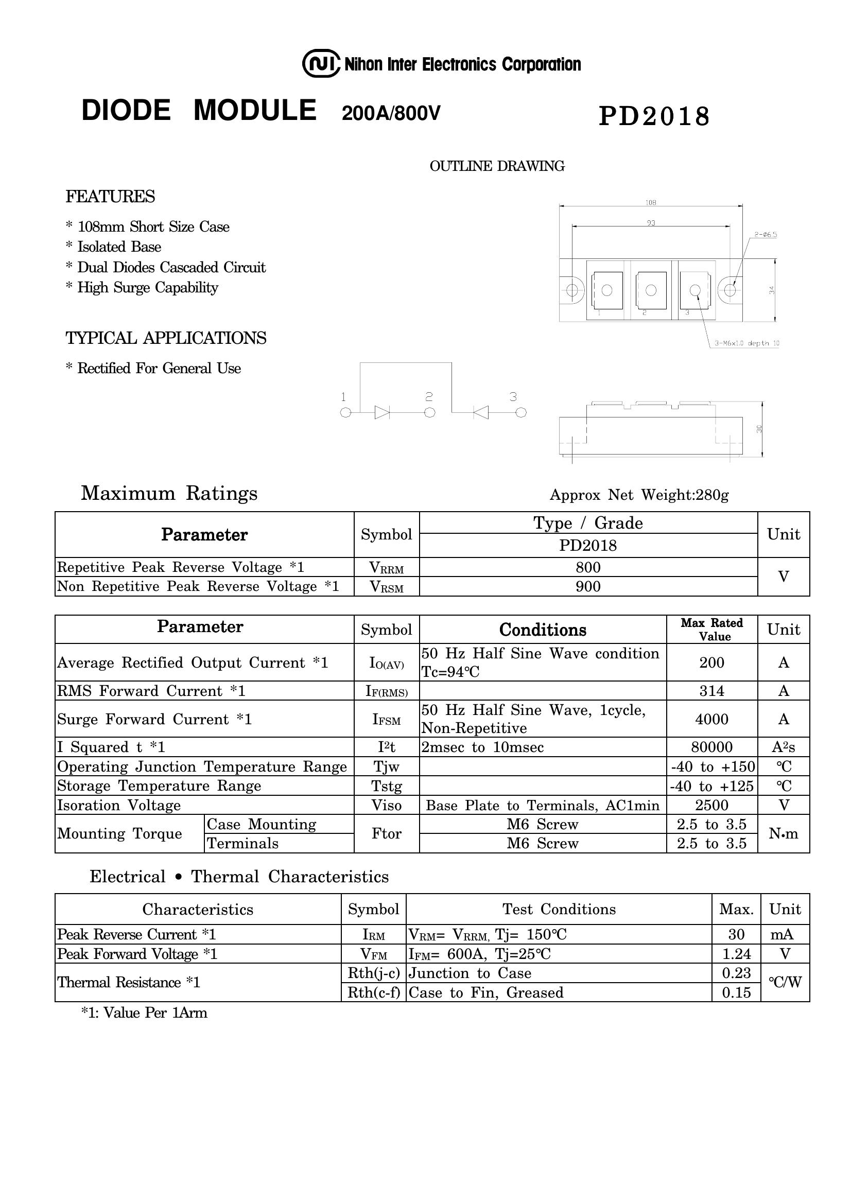 PD2018 NIEC Thyristor & SCR Modules