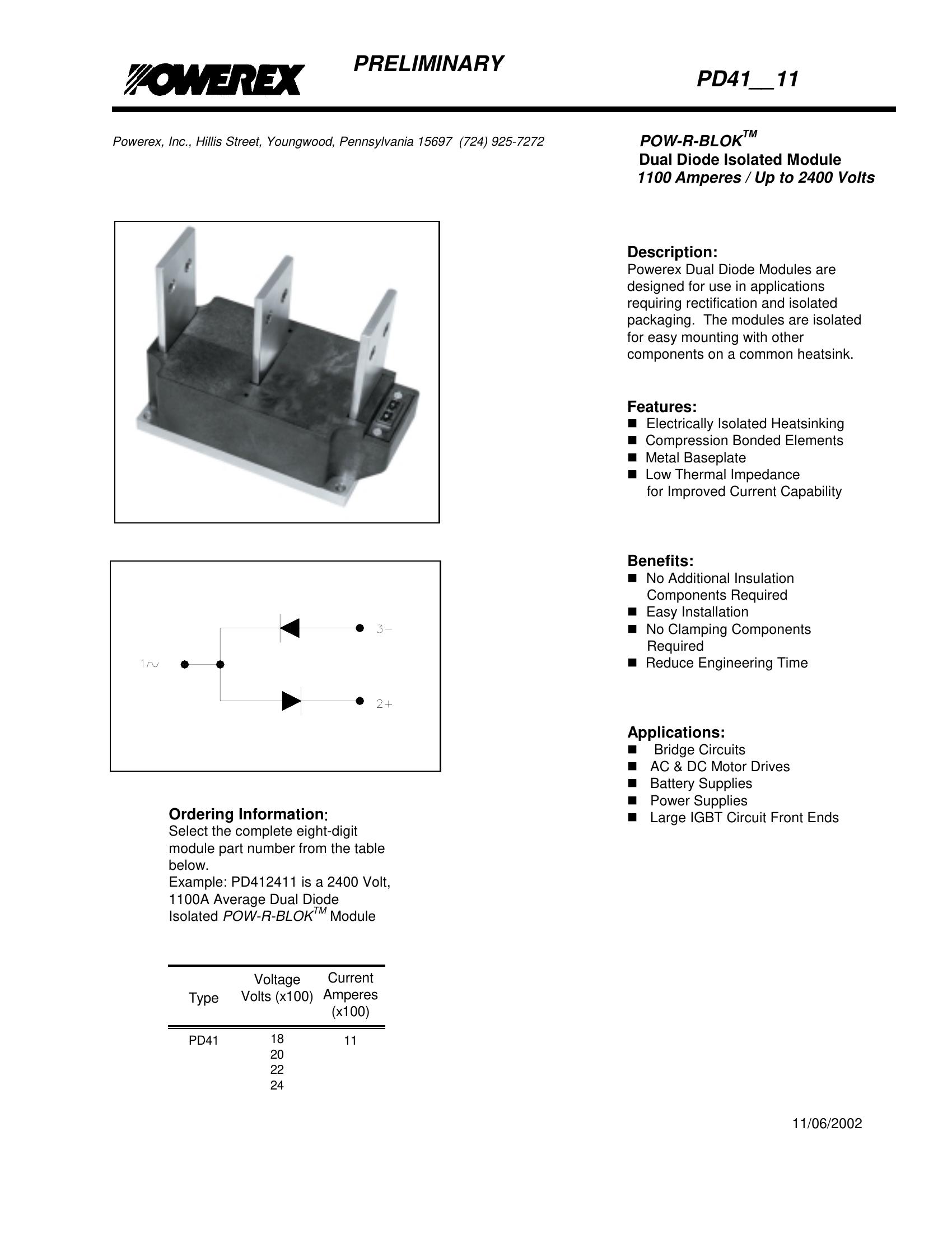 PD411011 NIEC Thyristor & SCR Modules