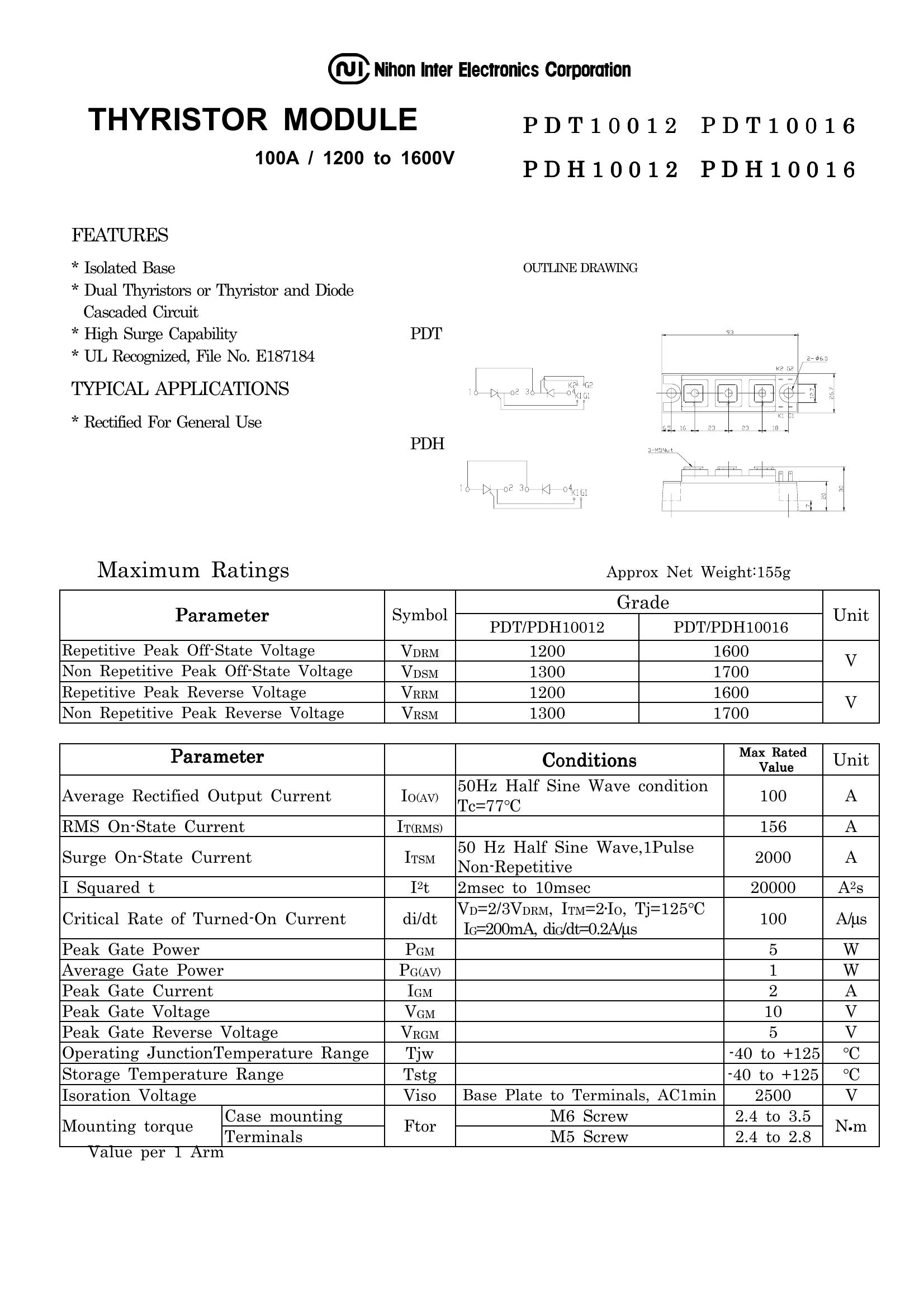 PDH10012 NIEC Diode & Rectifier Modules