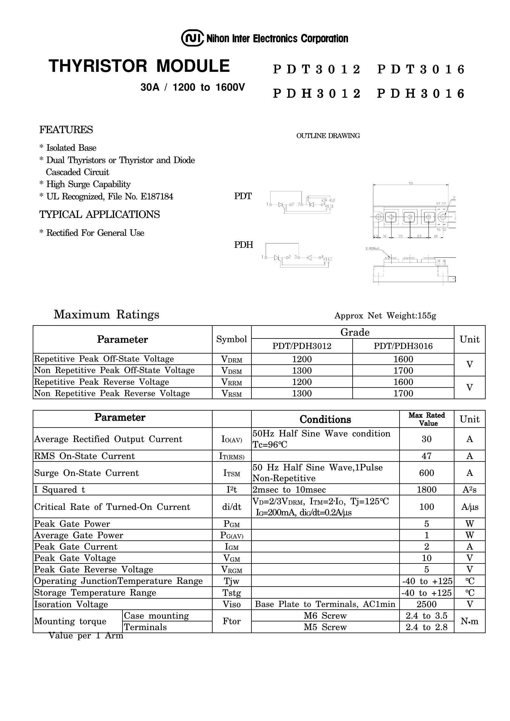 PDH3016 NIEC Diode & Rectifier Modules
