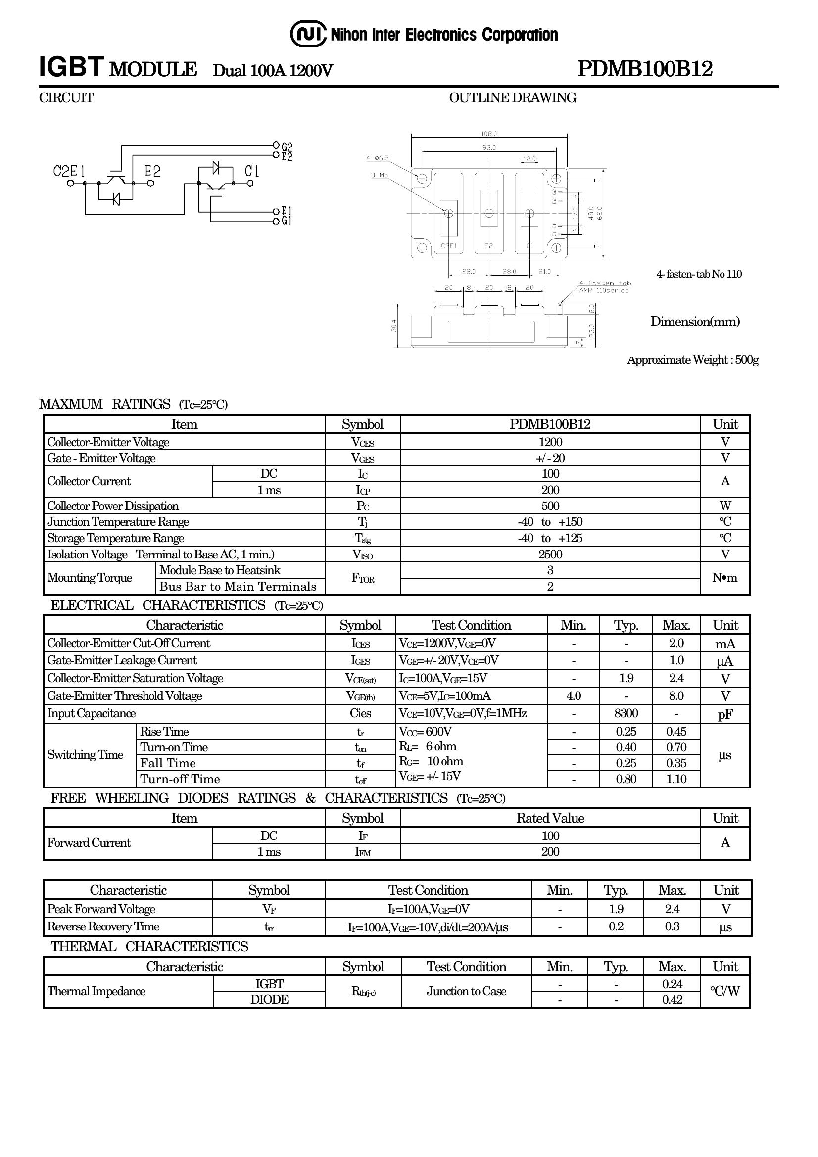 PDMB100B12 NIEC IGBT Modules
