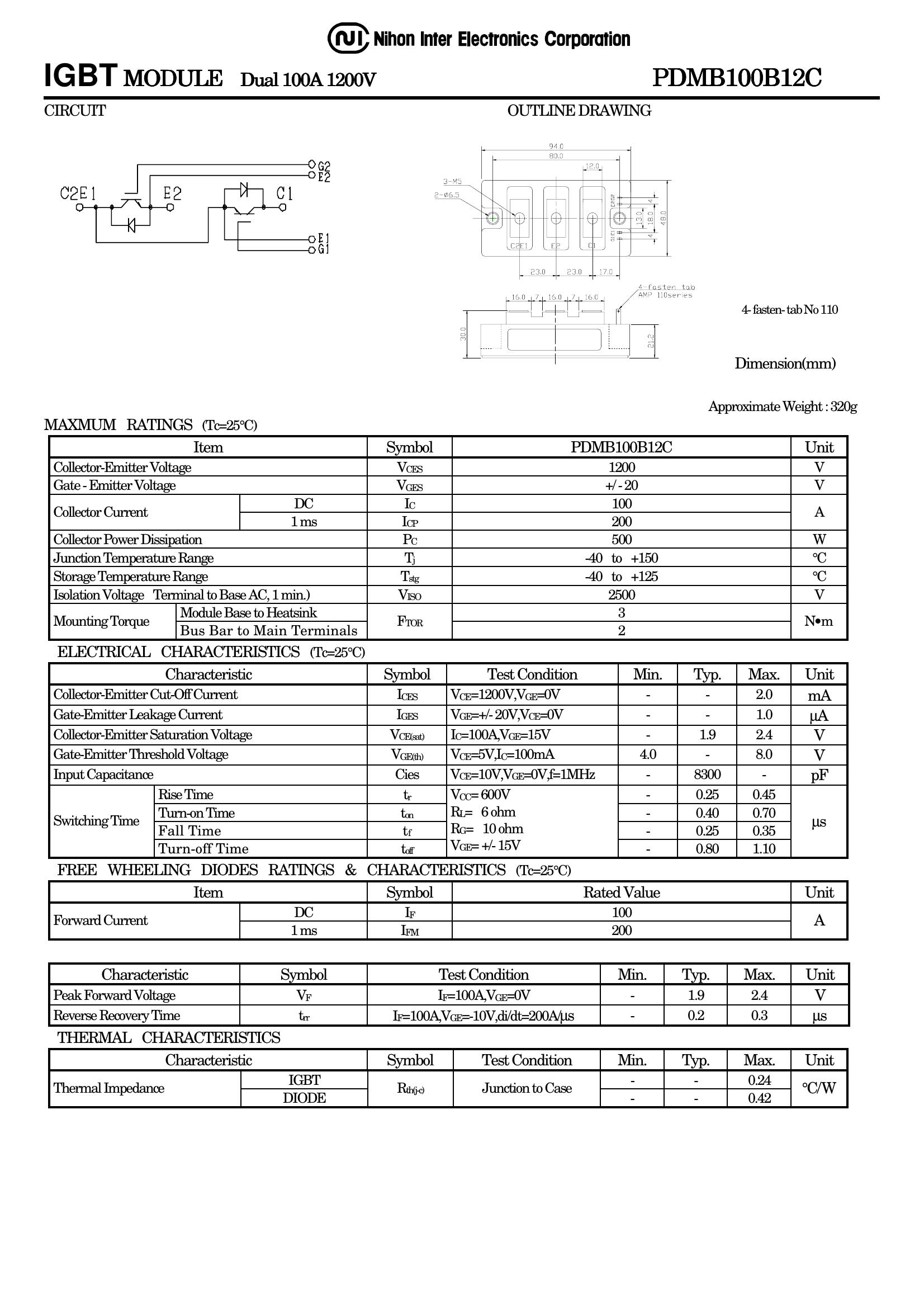 PDMB100B12C NIEC DC-DC Converter