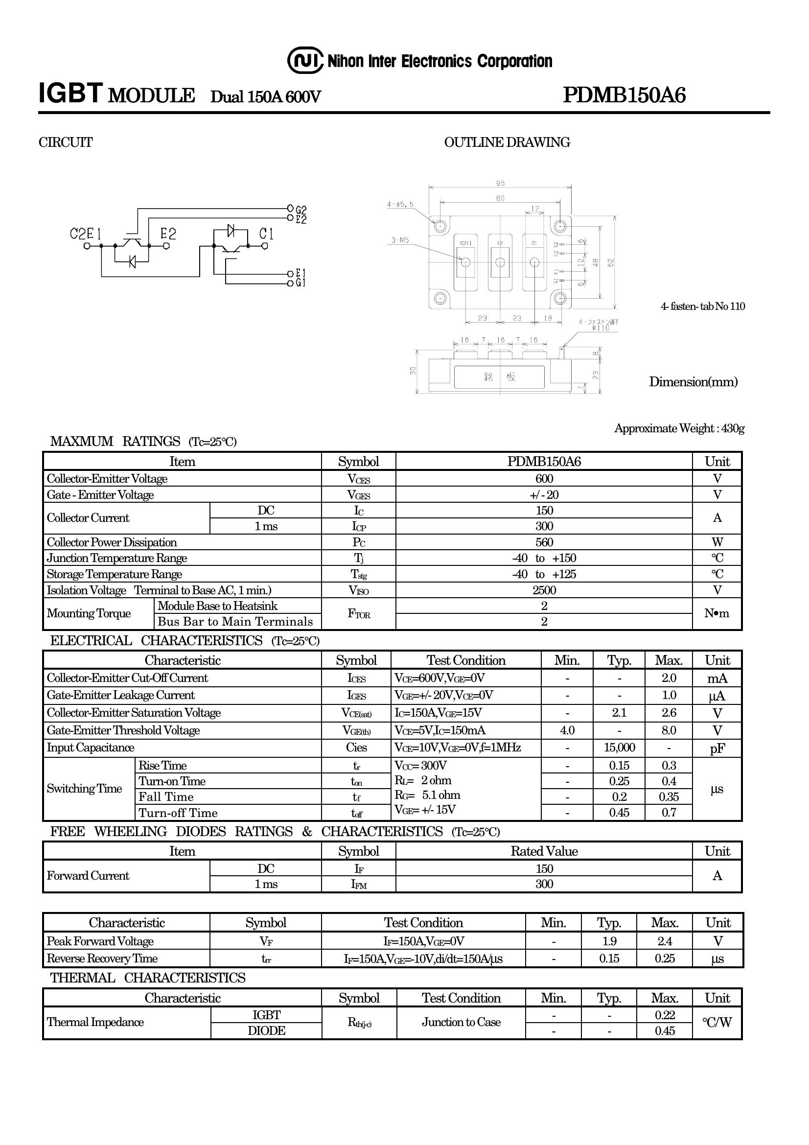 PDMB150A6 NIEC Power Transistor Module