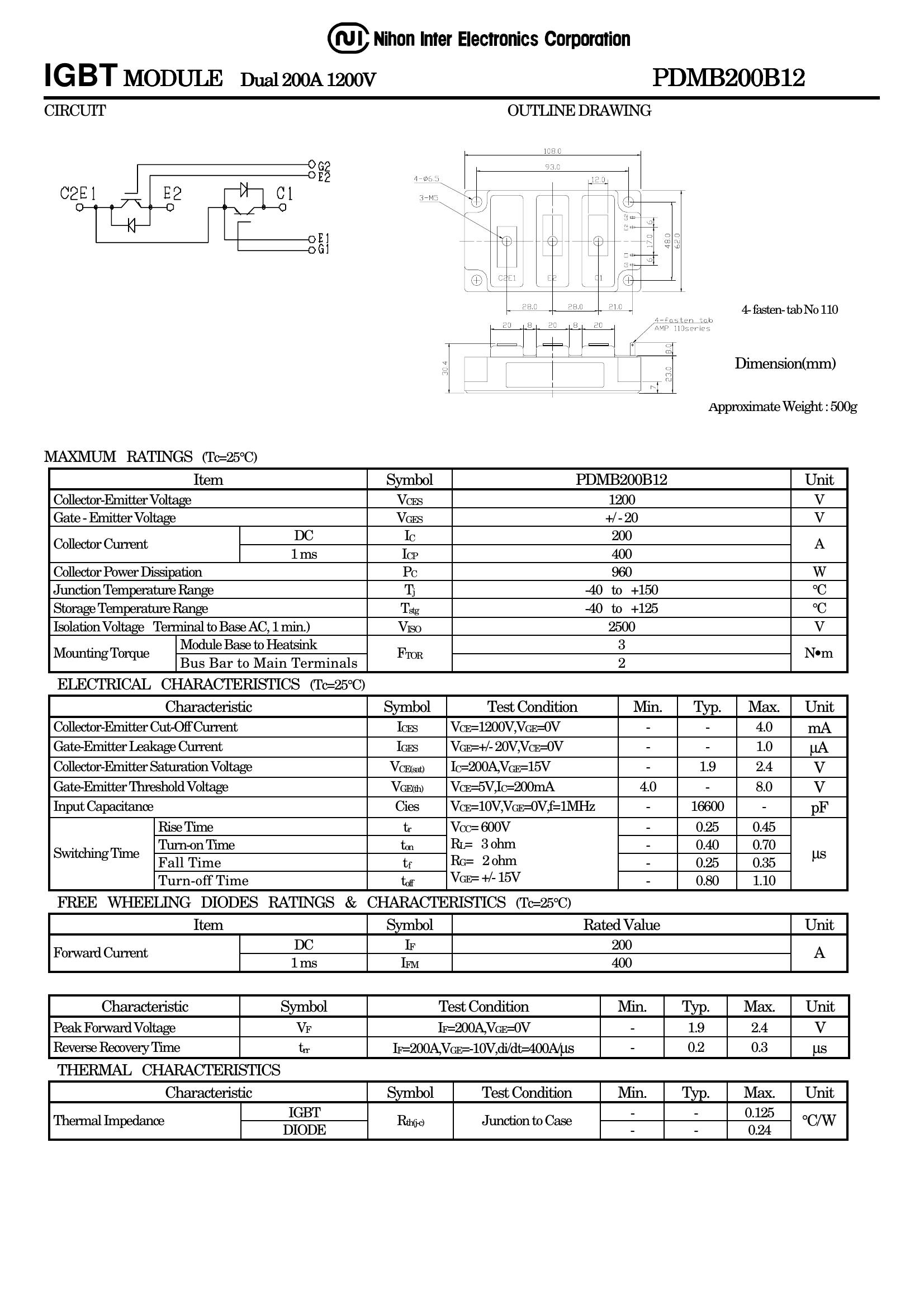 PDMB200B12 NIEC IGBT Modules