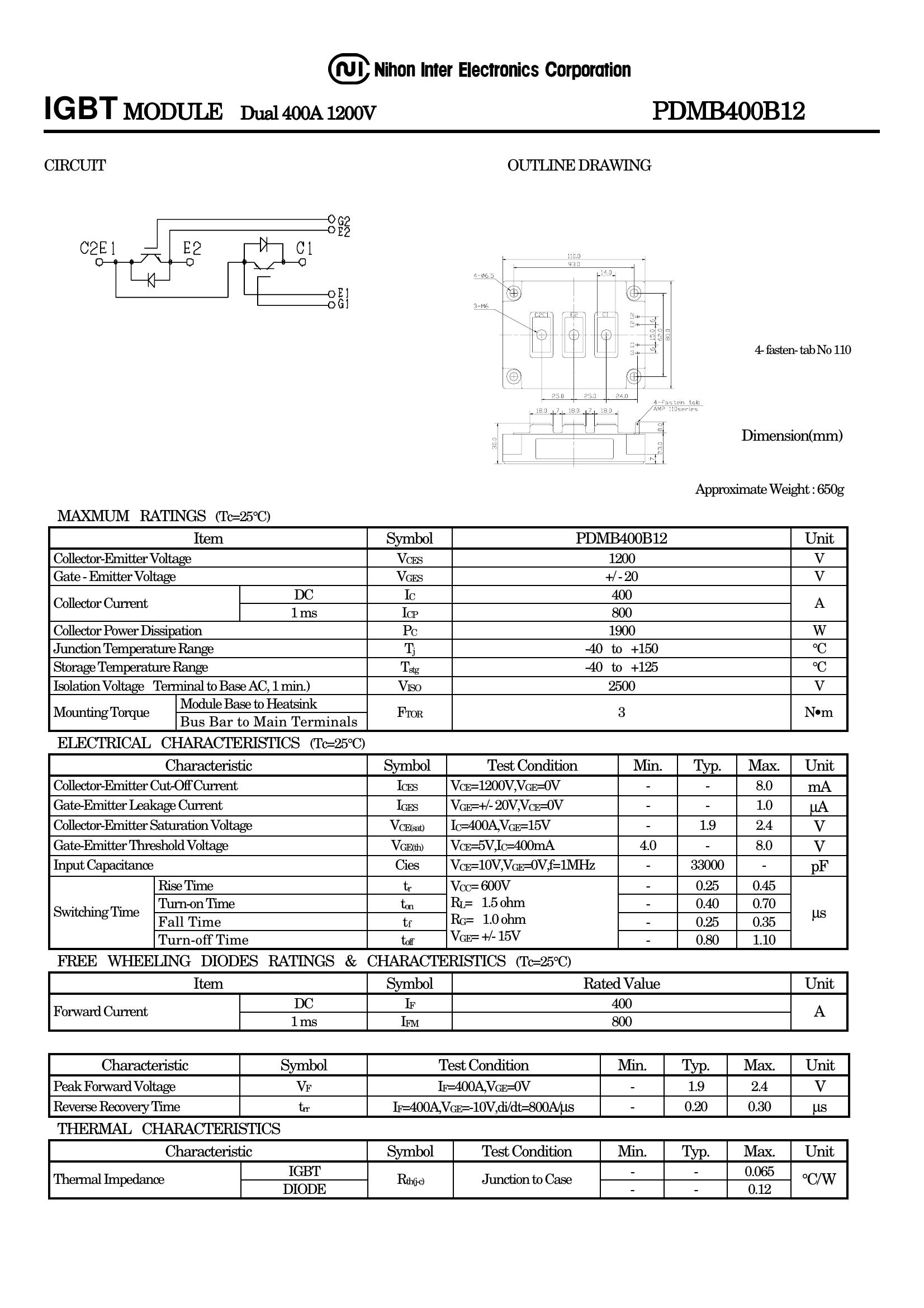 PDMB400B12 NIEC IGBT Modules