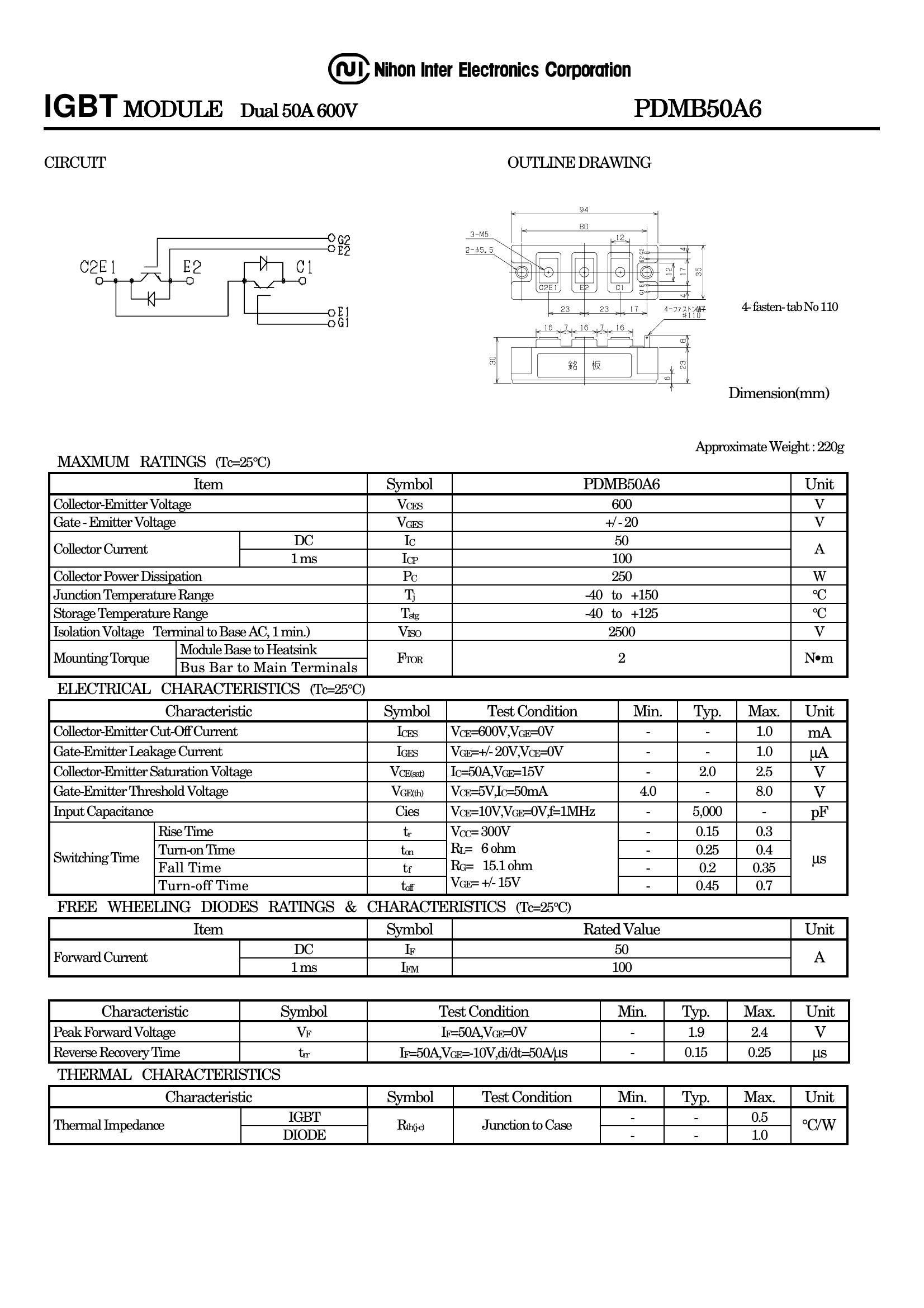 PDMB50A6 NIEC IGBT Modules