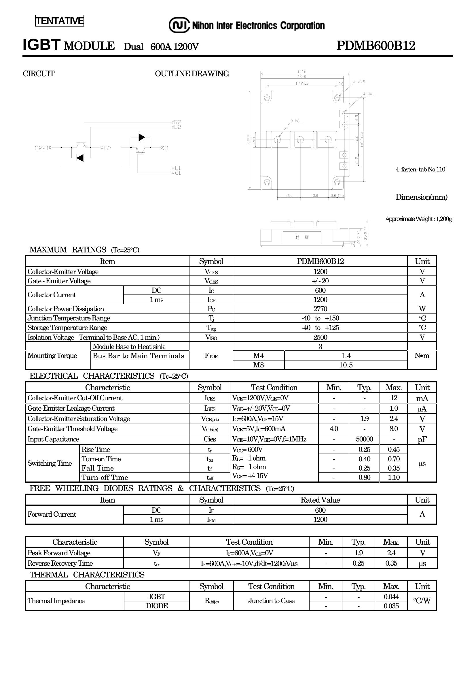 PDMB600B12 NIEC IGBT Modules