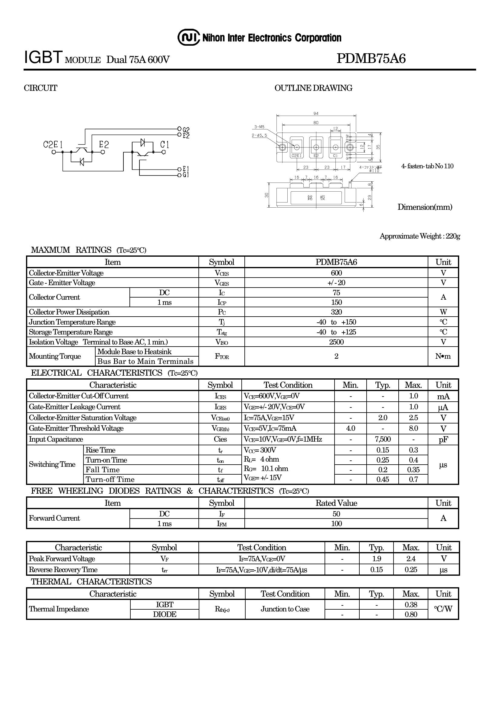 PDMB75A6 NIEC IGBT Modules