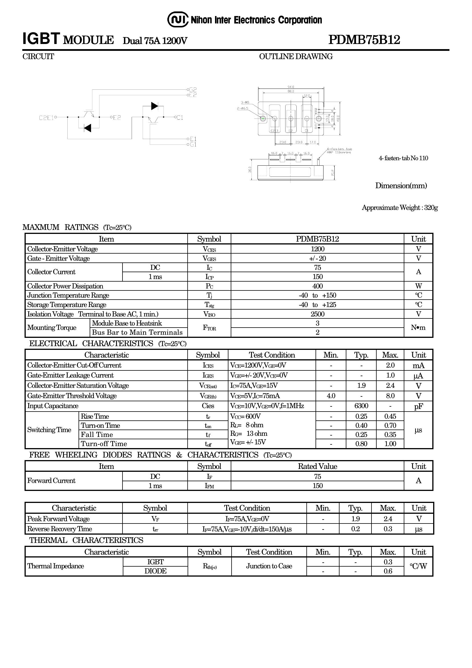 PDMB75B12 NIEC IGBT Modules