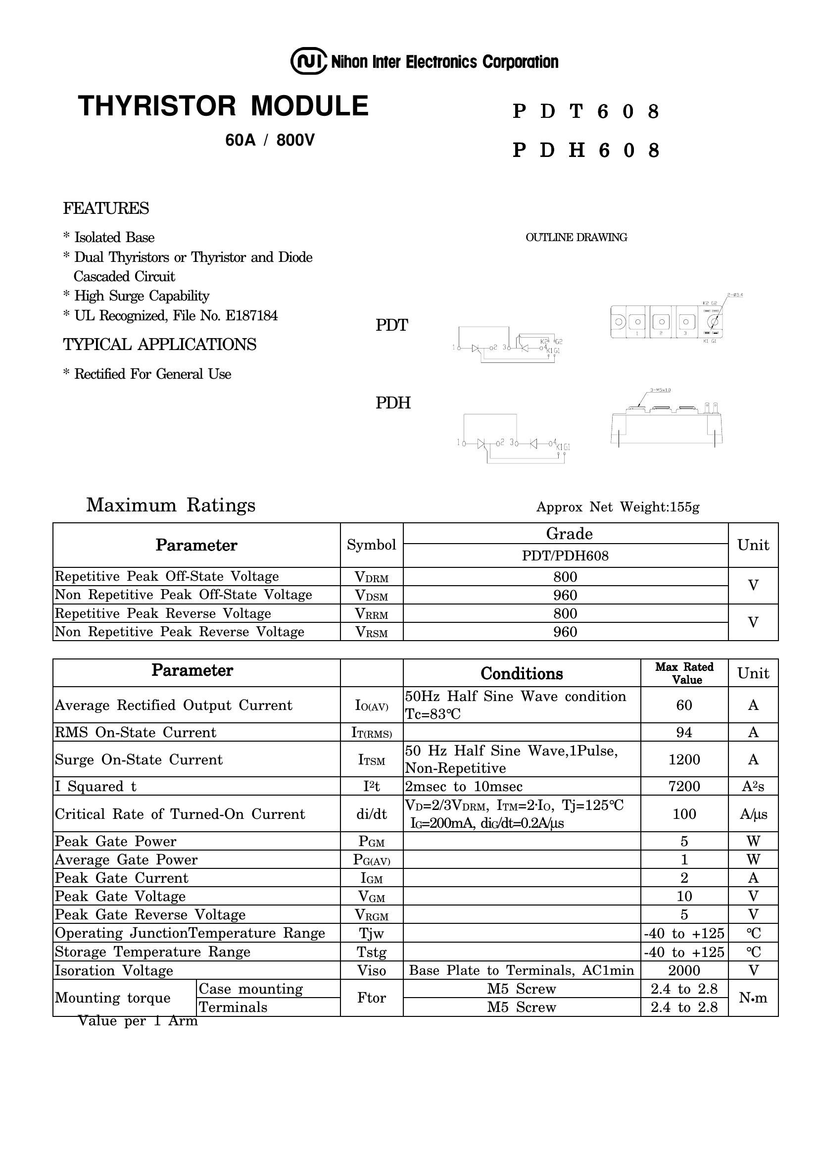 PDT608 NIEC Thyristor / Diode Module