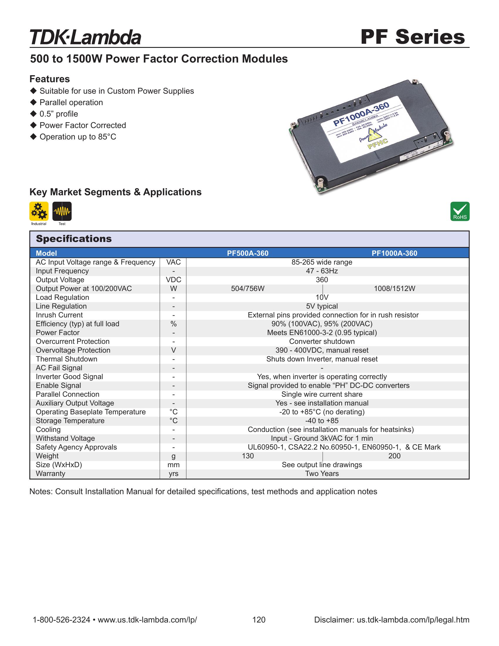 PF1000-360 TDK-Lambda Power Supplies & DC-DC Converters