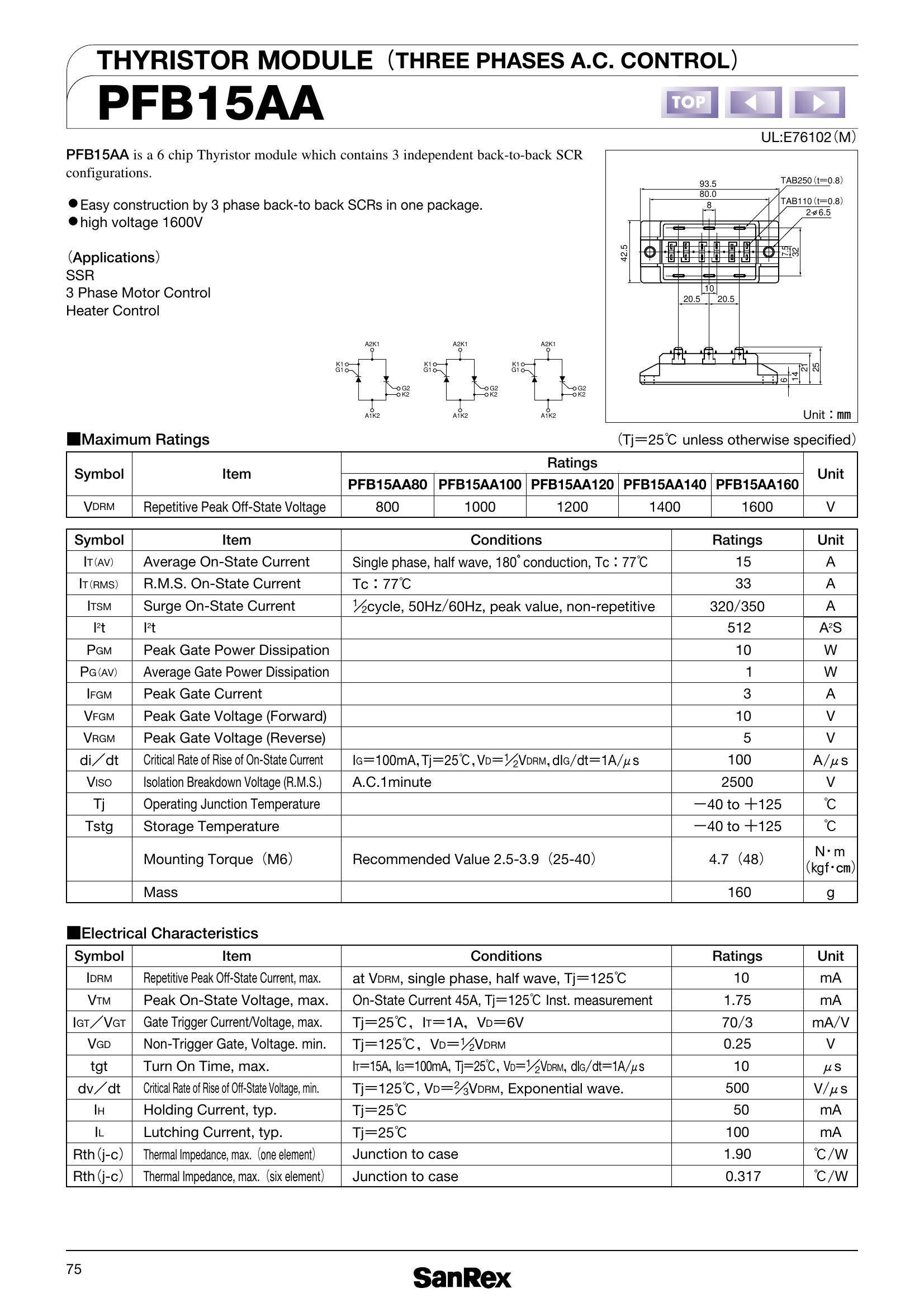 PFB15AA120 SanRex Thyristor & SCR Modules
