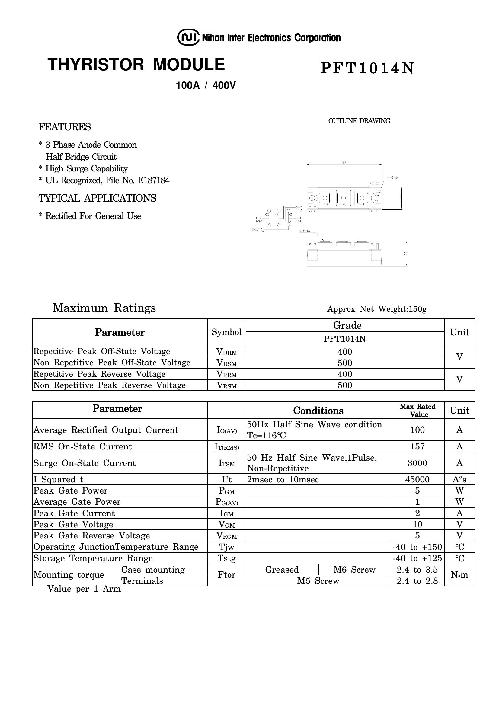 PFT1014N NIEC Thyristor & SCR Modules