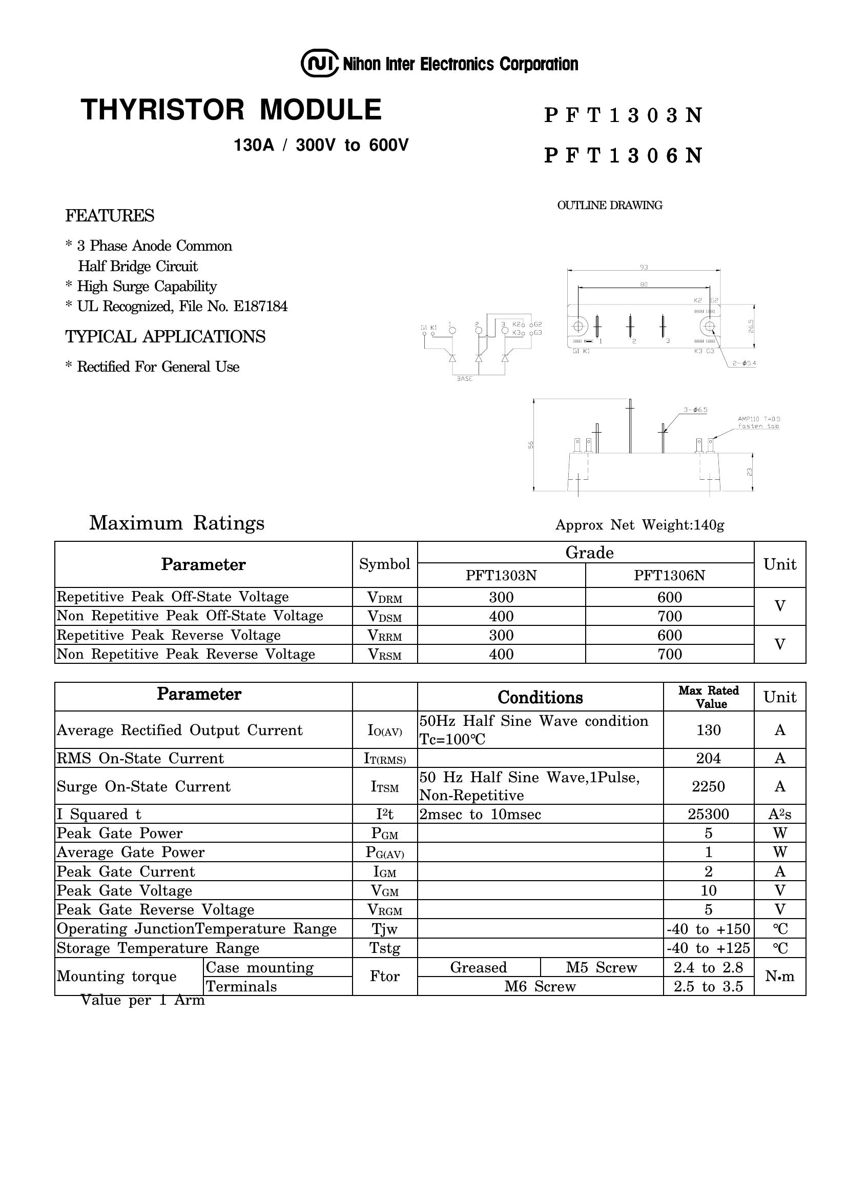 PFT1303N NIEC Thyristor & SCR Modules