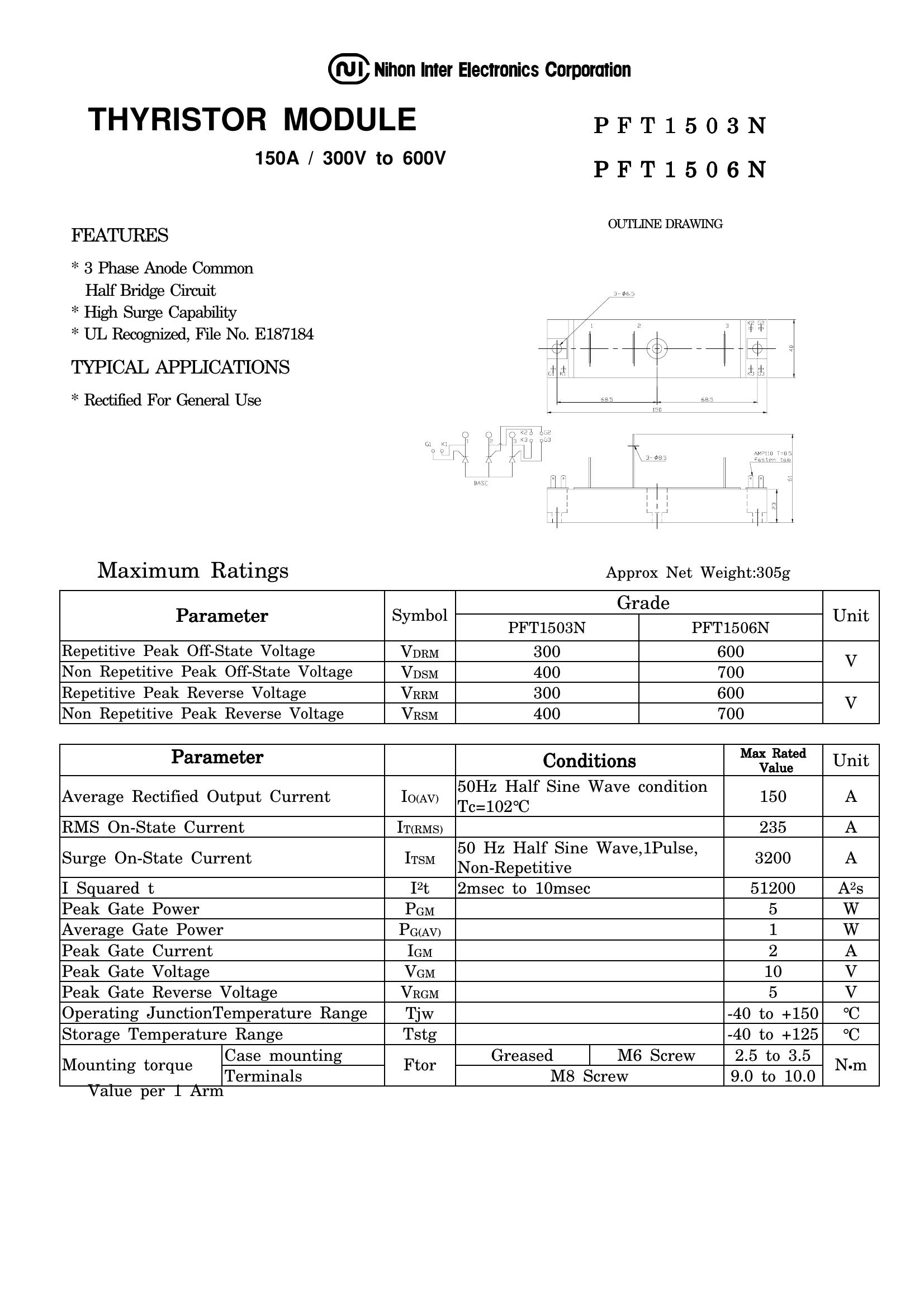 PFT1506N NIEC Thyristor & SCR Modules