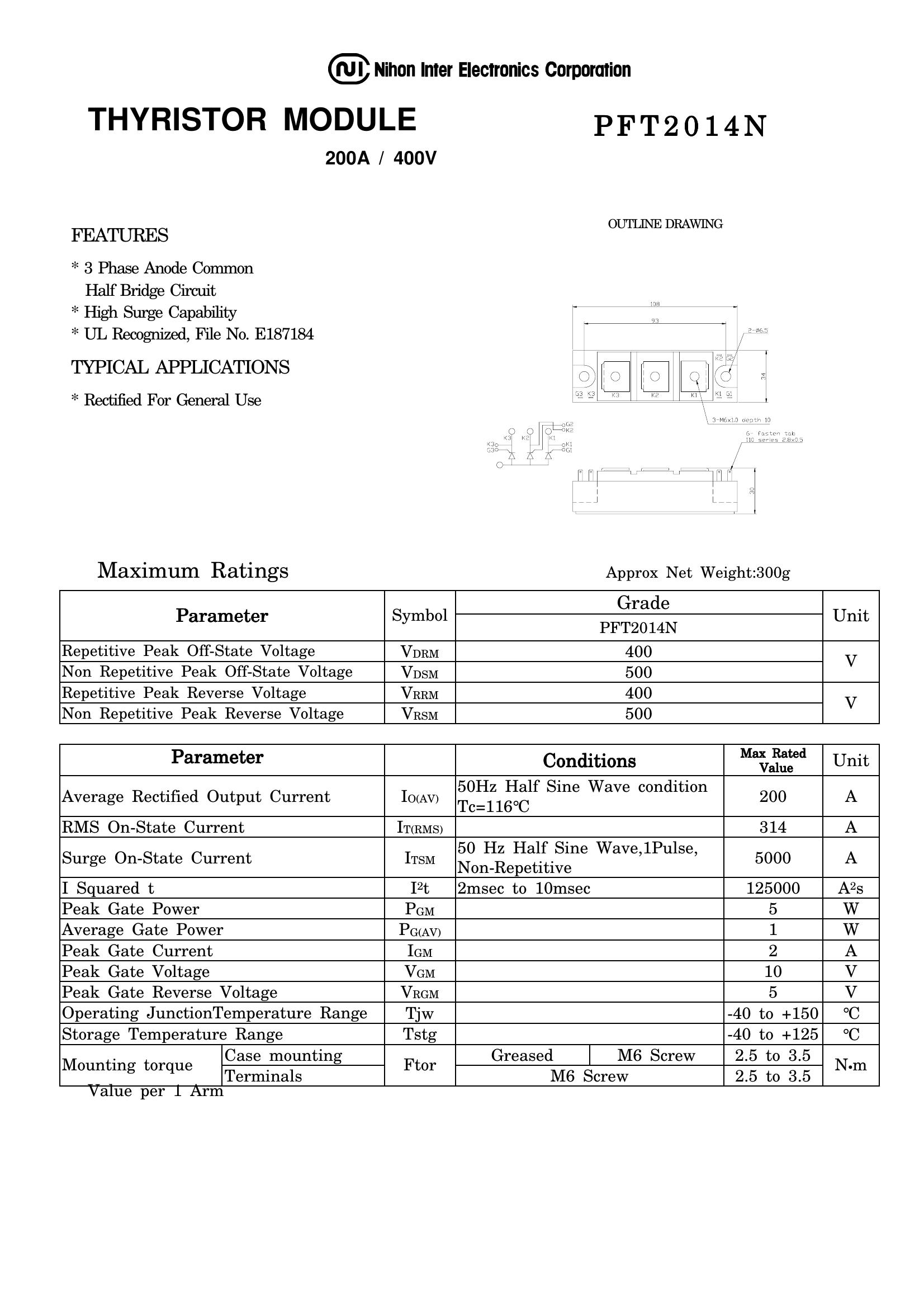 PFT2014N NIEC Thyristor & SCR Modules