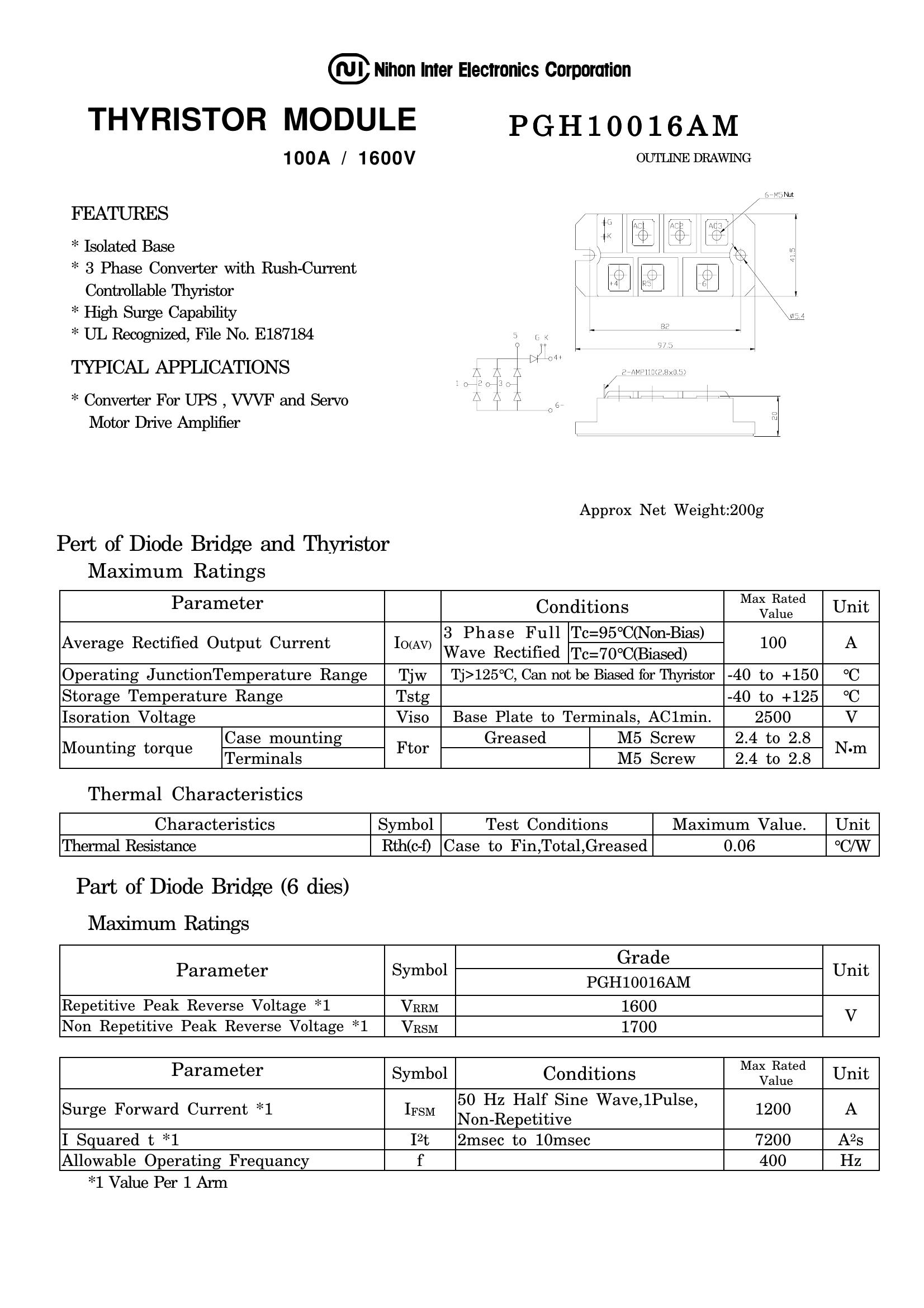 PGH10016AM NIEC Thyristor / Diode Module