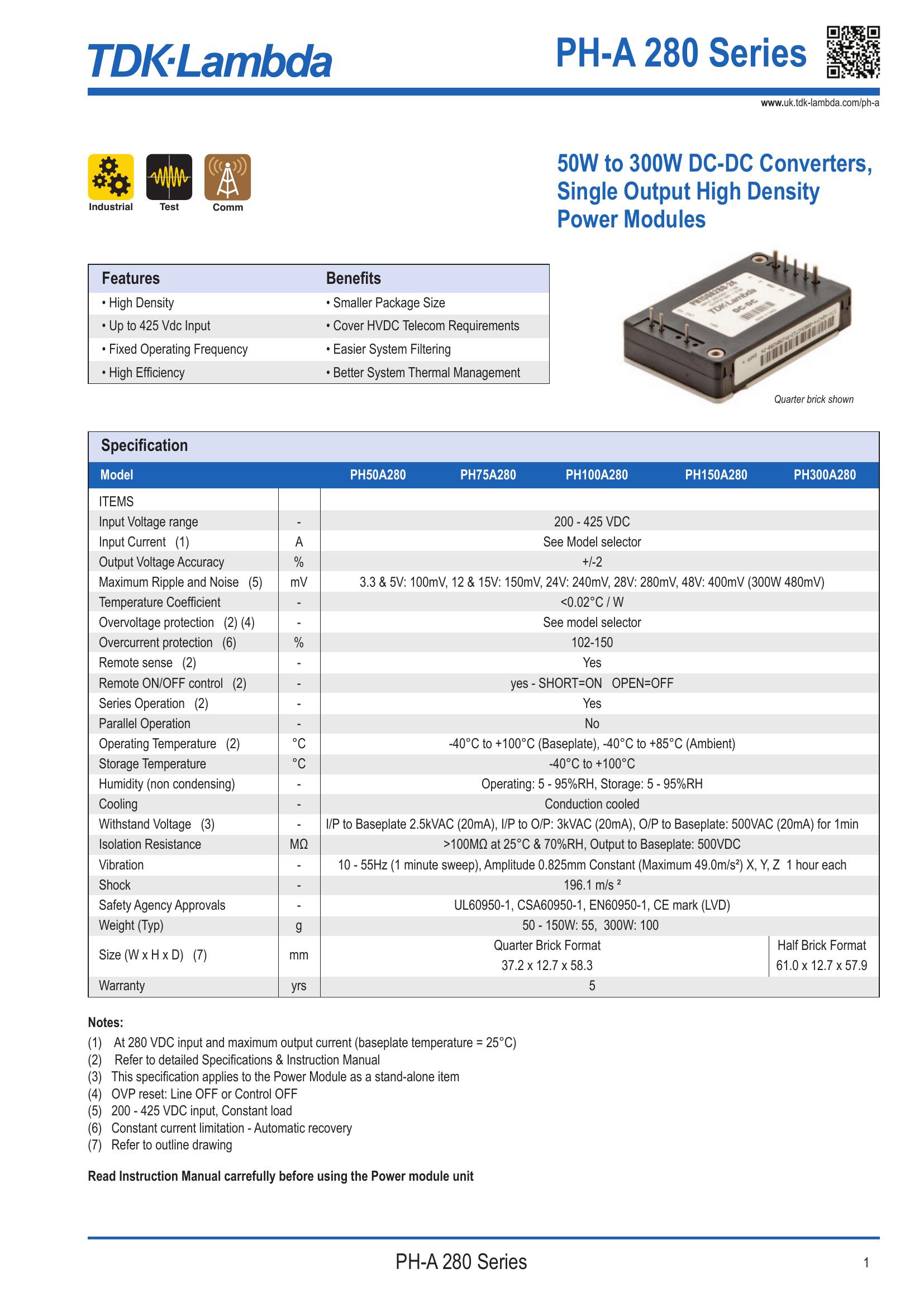 PH100A280-24 TDK-Lambda Power Supplies & DC-DC Converters