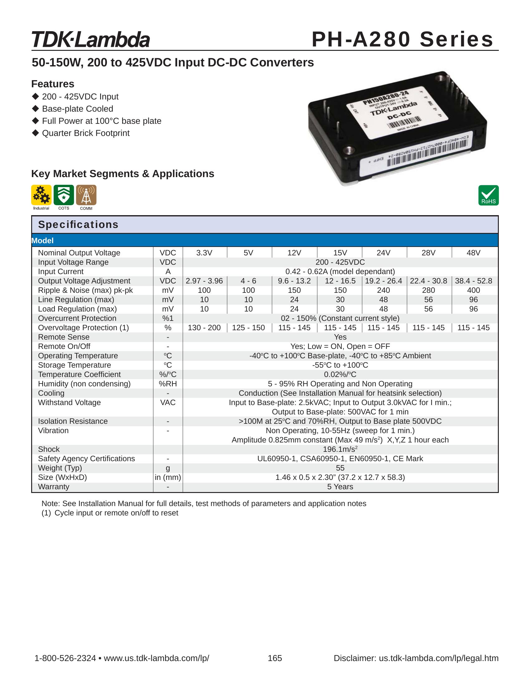 PH150A280-28 TDK-Lambda Power Supplies & DC-DC Converters