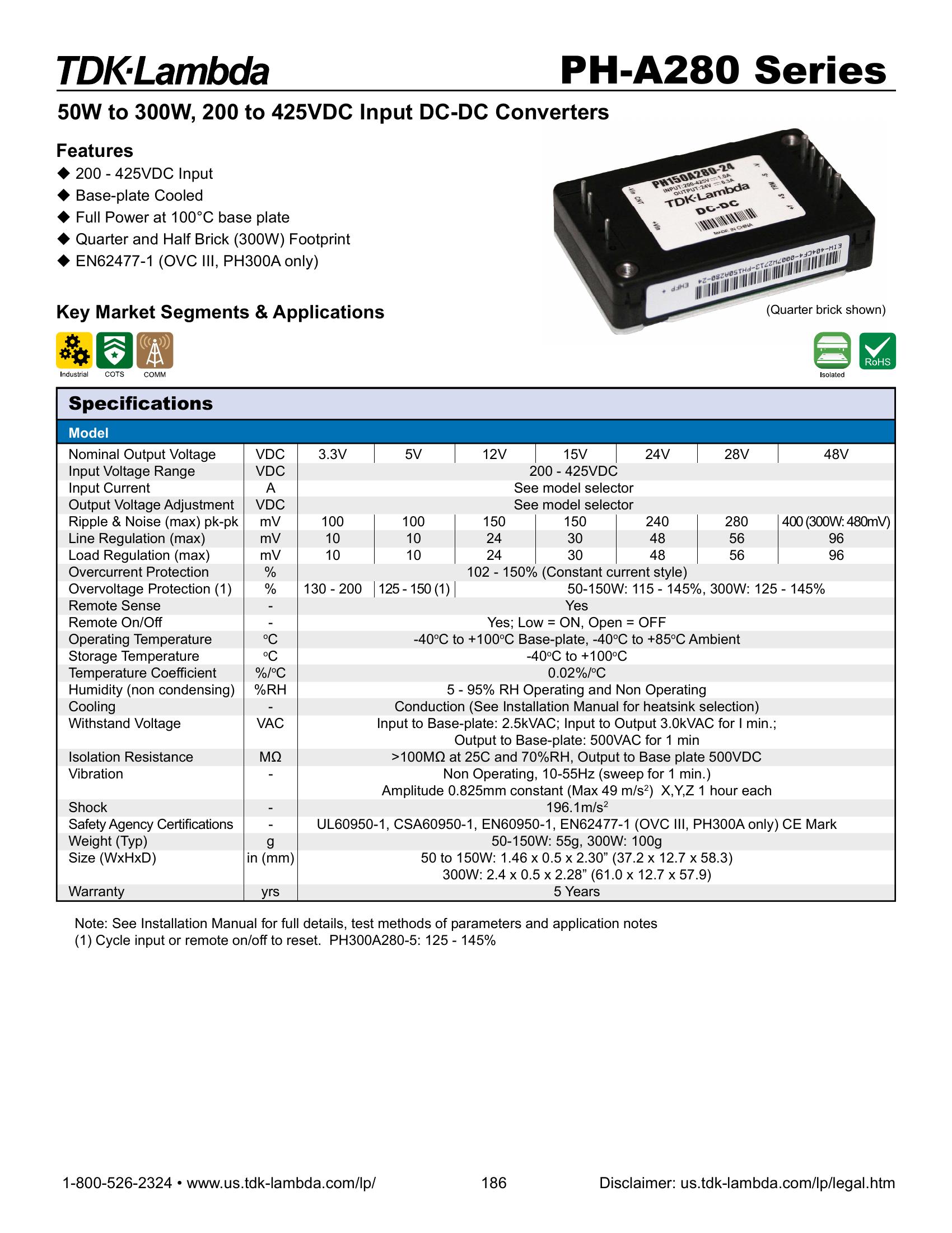 PH150A280-48 TDK-Lambda Power Supplies & DC-DC Converters