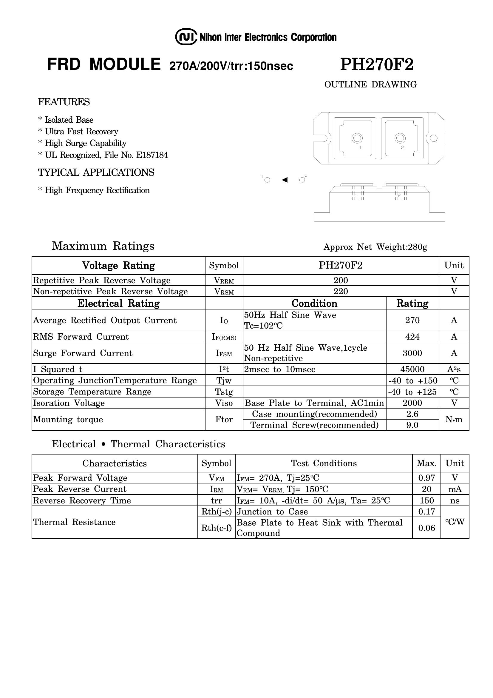 PH270F2 NIEC Thyristor & SCR Modules