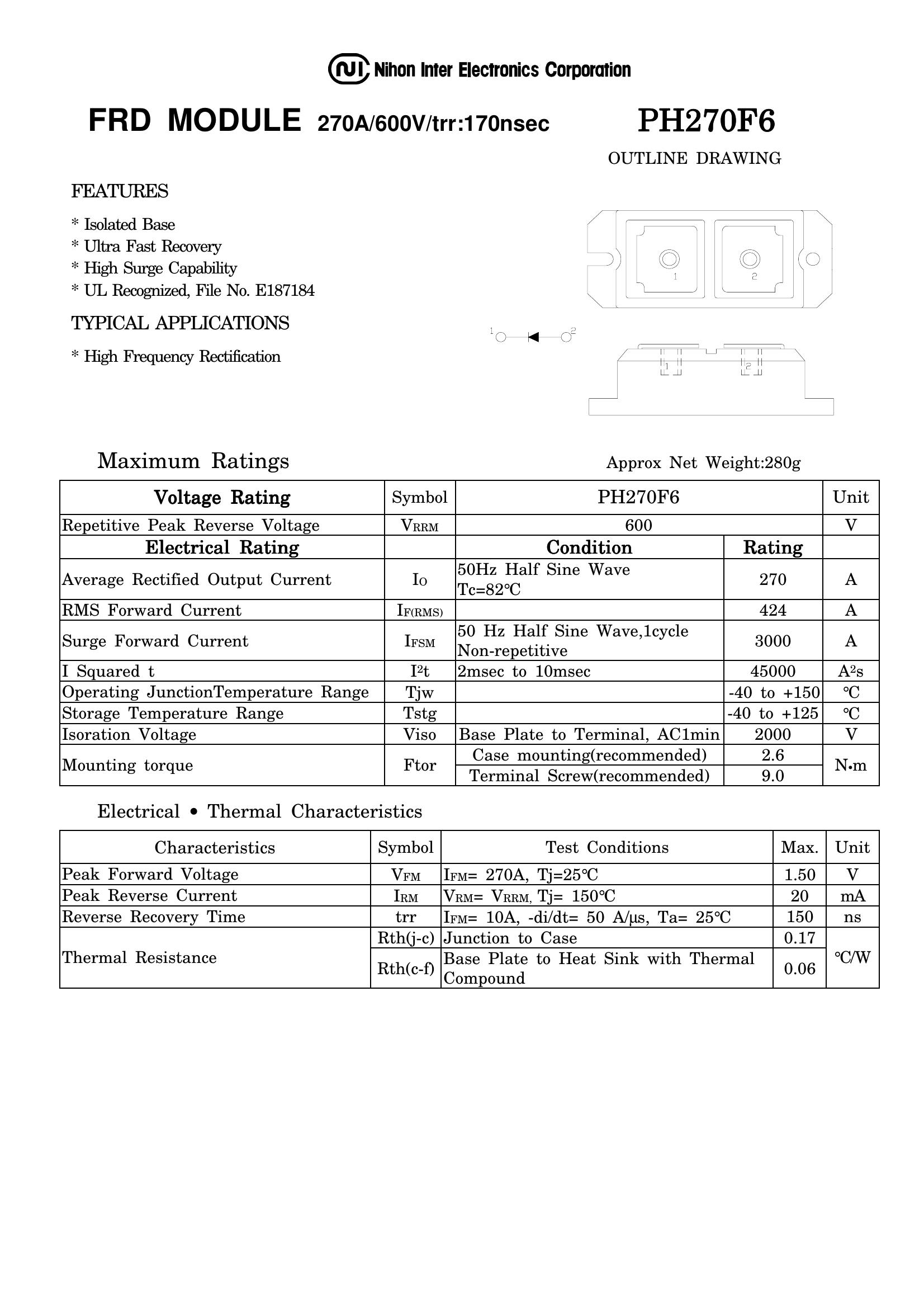 PH270F6 NIEC Thyristor & SCR Modules