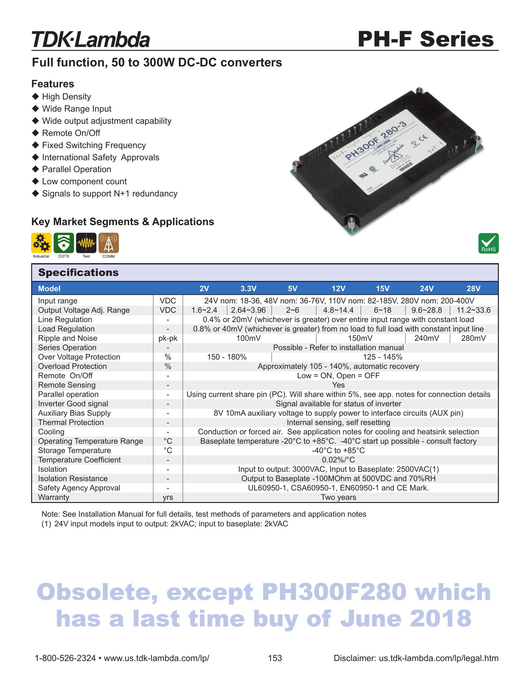 PH300F48-3 TDK-Lambda Power Supplies & DC-DC Converters