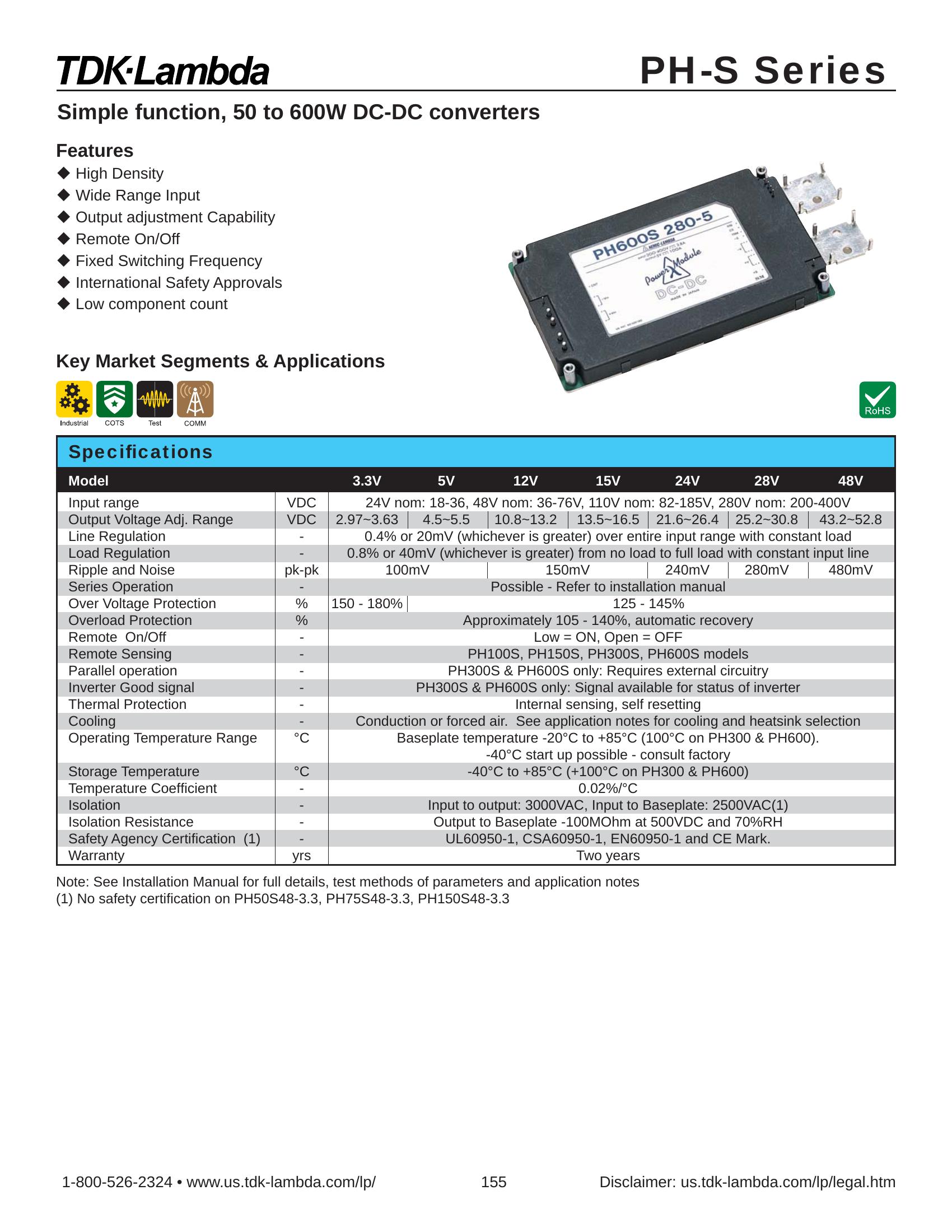 PH300S48-48 TDK-Lambda Power Supplies & DC-DC Converters