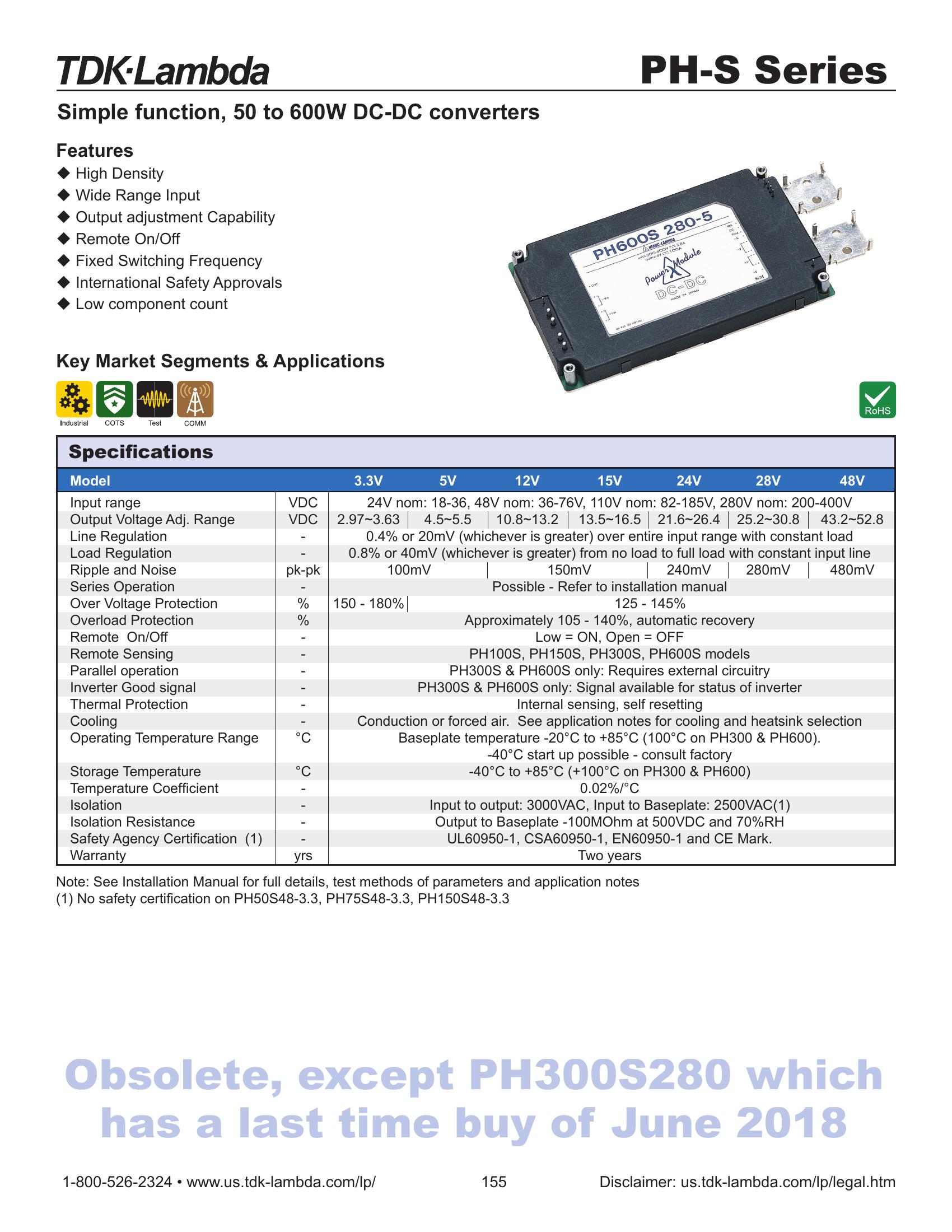 PH600S280-3.3 TDK-Lambda Power Supplies & DC-DC Converters