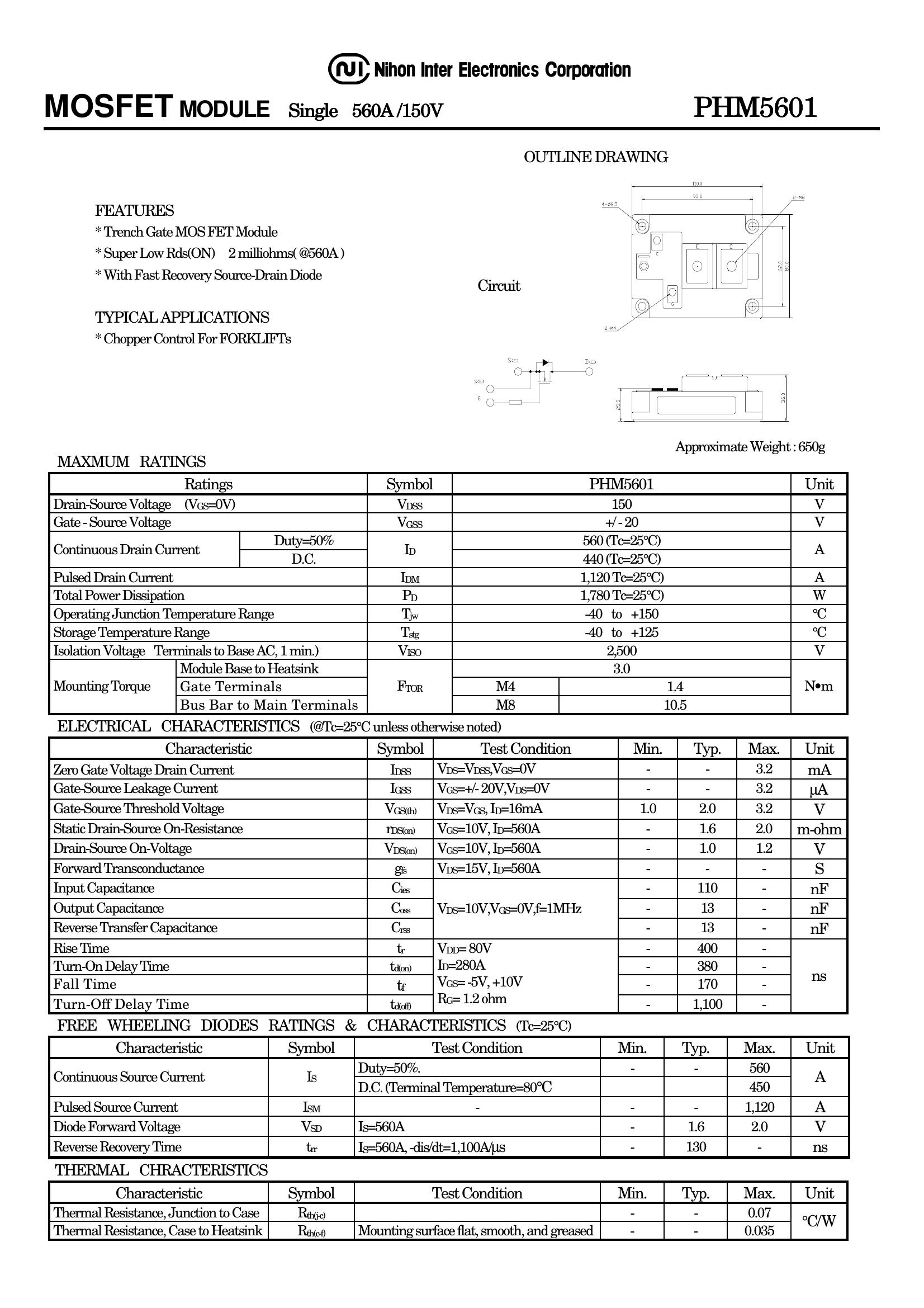 PHM5601 NIEC Power Transistor Module
