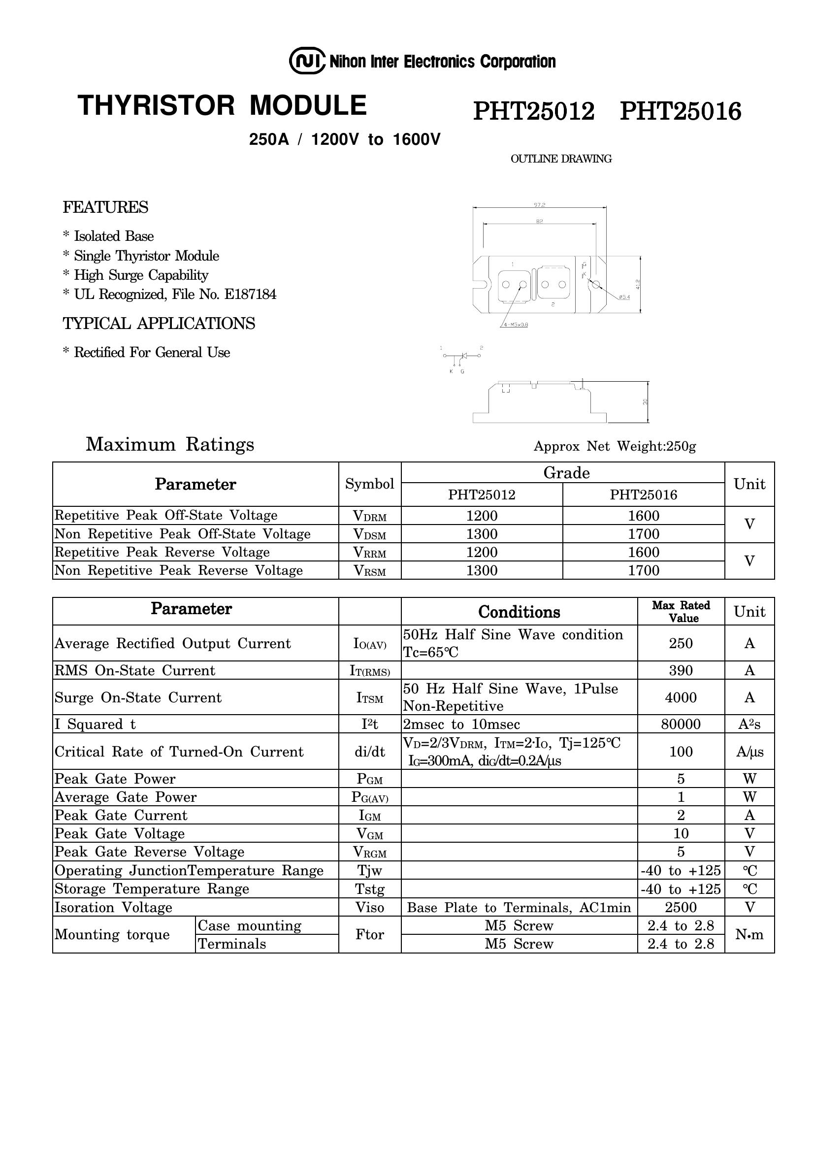 PHT25012 NIEC Thyristor & SCR Modules