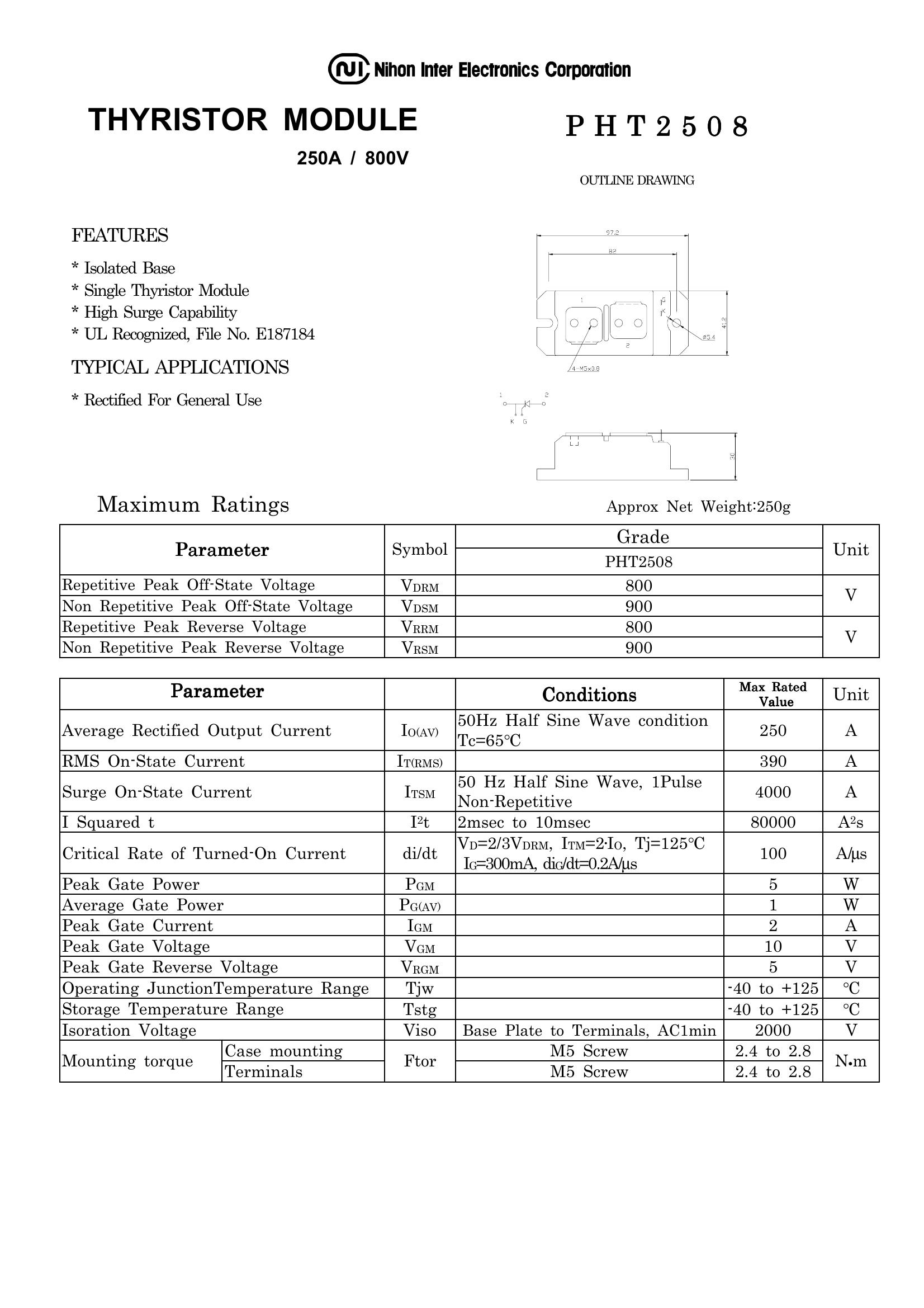PHT2508 NIEC Thyristor & SCR Modules