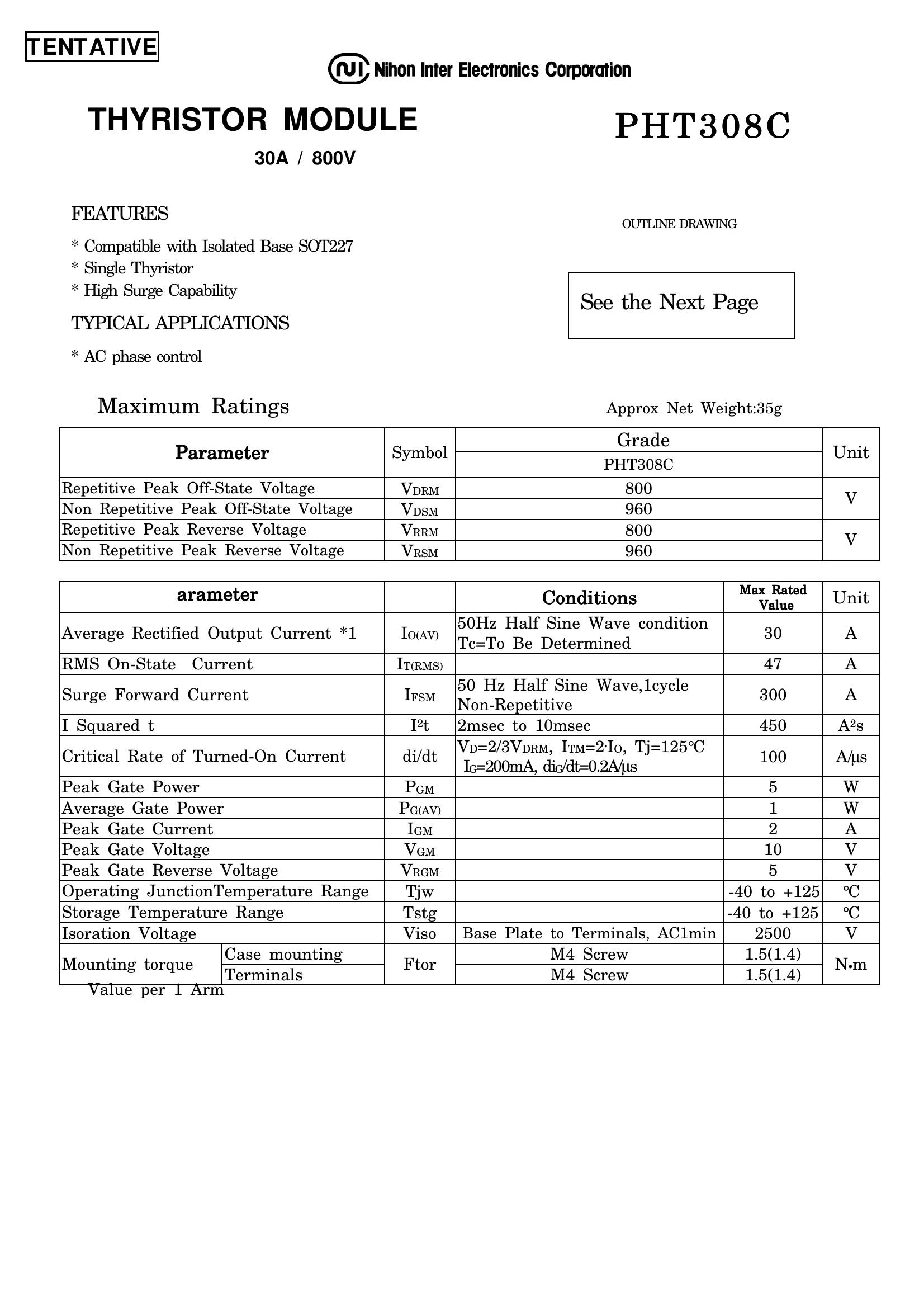 PHT308C NIEC Thyristor & SCR Modules