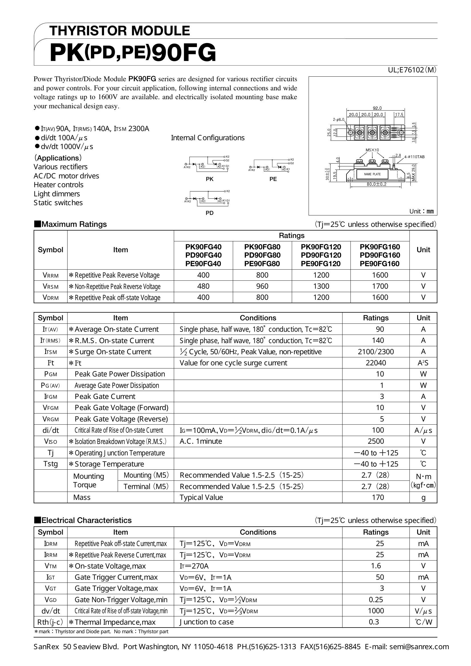PK90FG80 SanRex Thyristors / SCRs (Discrete & Press-pack)
