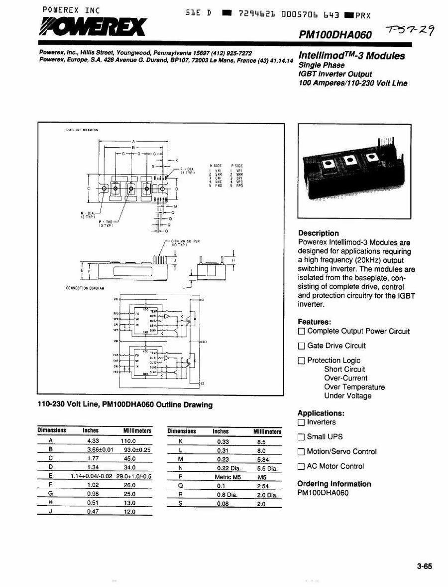 PM100DHA060 Mitsubishi Intelligent Power Modules (IPM)