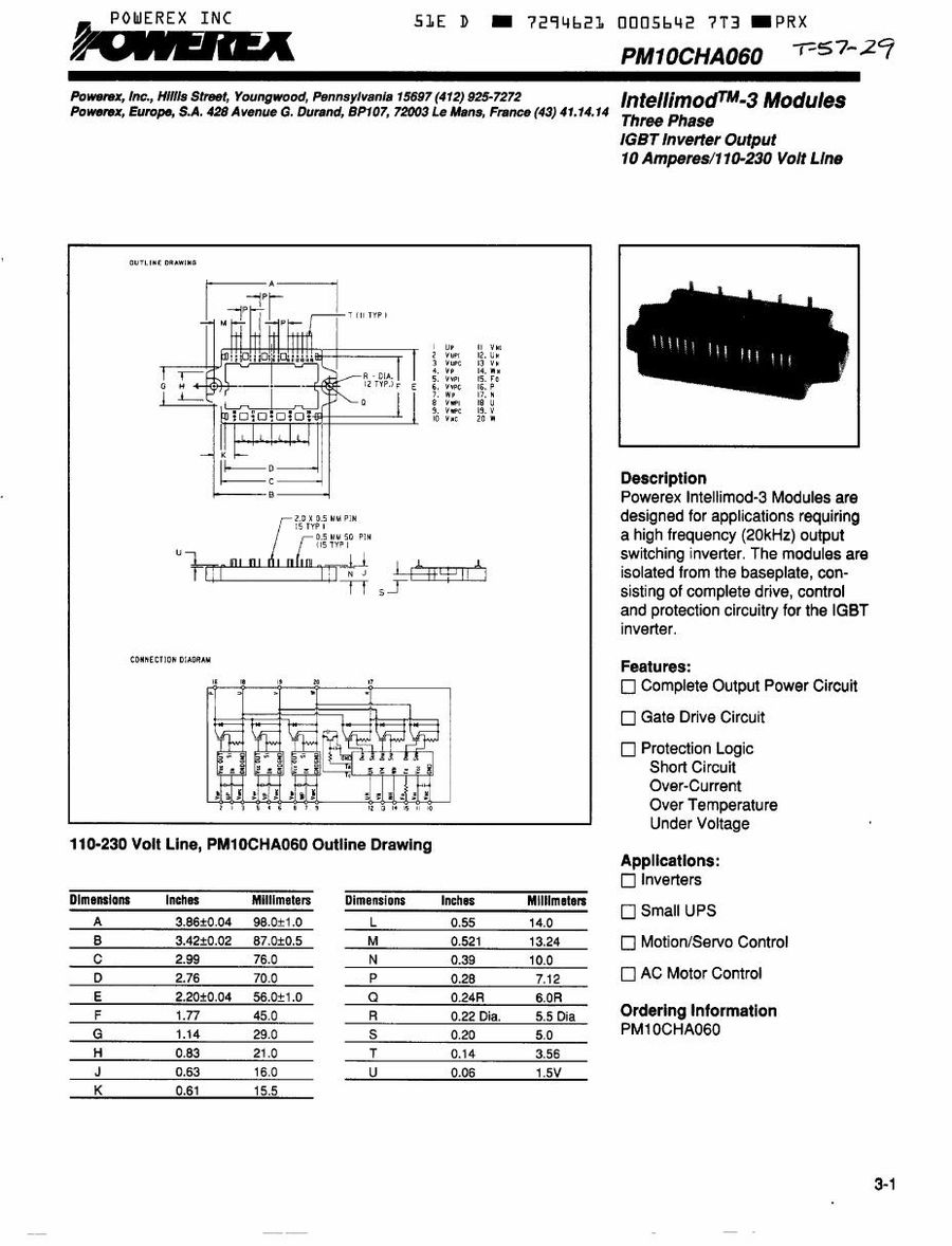 PM10CHA060 Mitsubishi Intelligent Power Modules (IPM)
