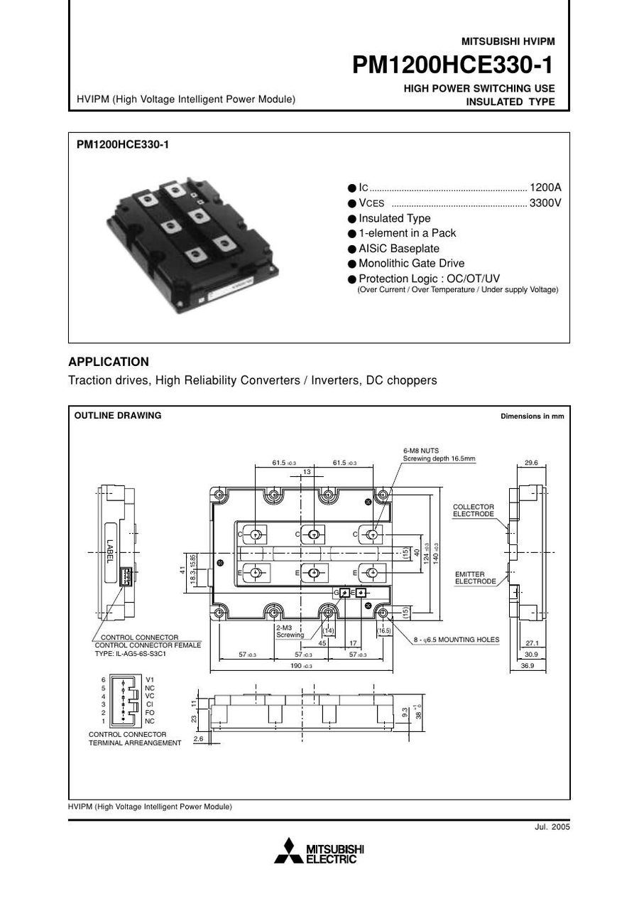 PM1200HCE330-1 Mitsubishi Intelligent Power Modules (IPM)