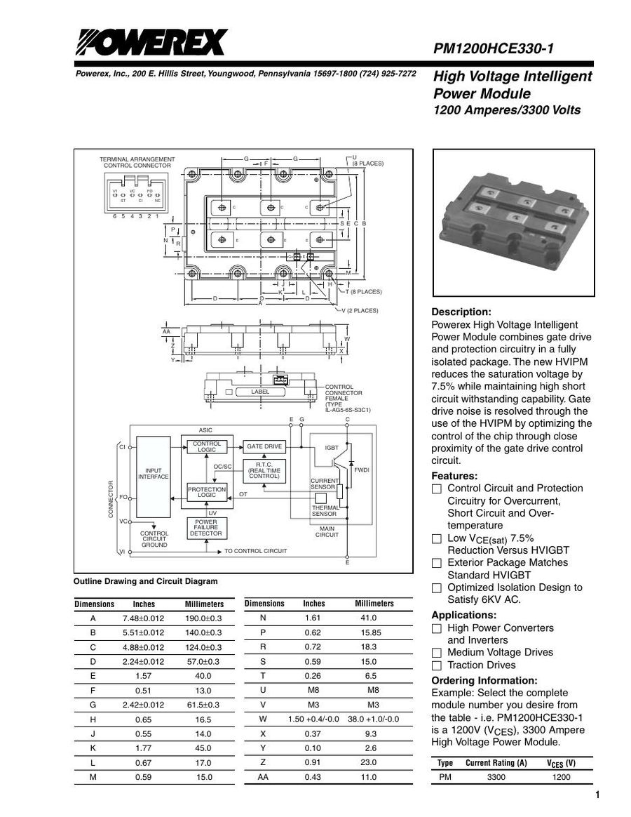PM1200HCE330 Mitsubishi Intelligent Power Modules (IPM)