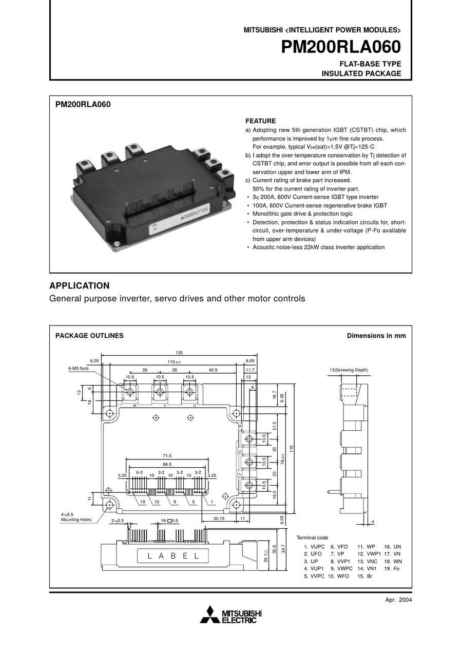 PM200RLA060 Mitsubishi Intelligent Power Modules (IPM)