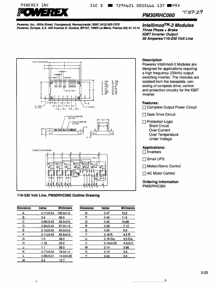 PM30RHC060 Mitsubishi Intelligent Power Modules (IPM)