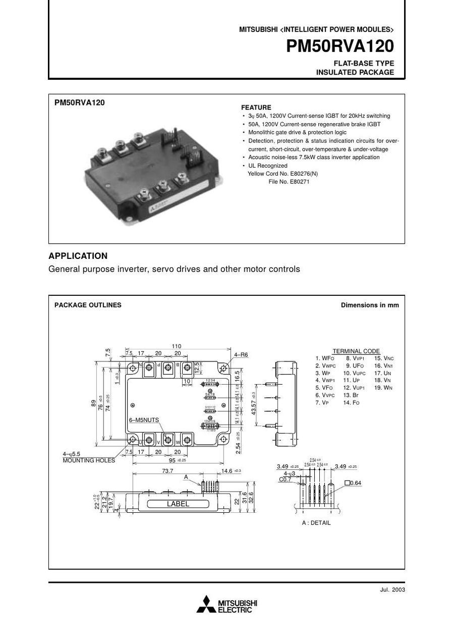 PM50RVA120, Mitsubishi,  Power Transistor Module 