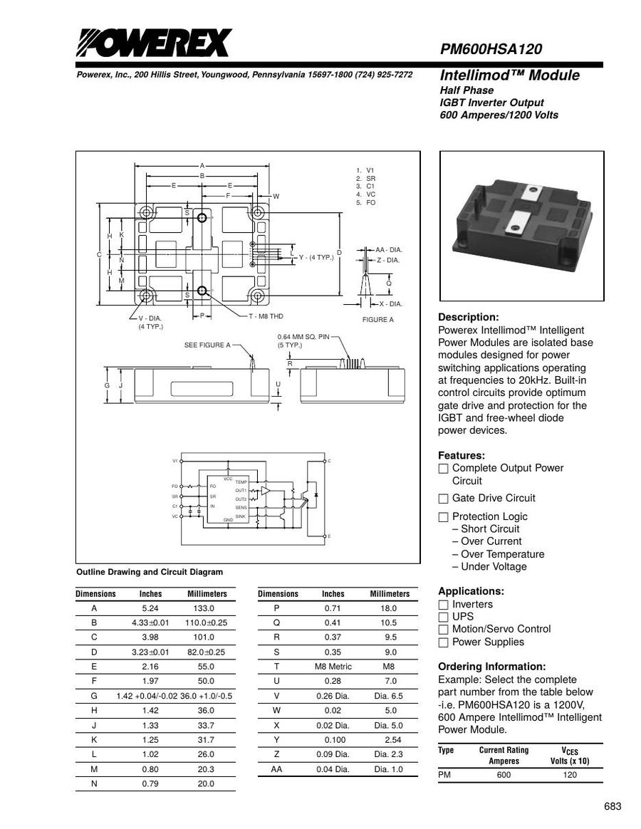 PM600HSA120E32AA5 Mitsubishi Intelligent Power Modules (IPM)