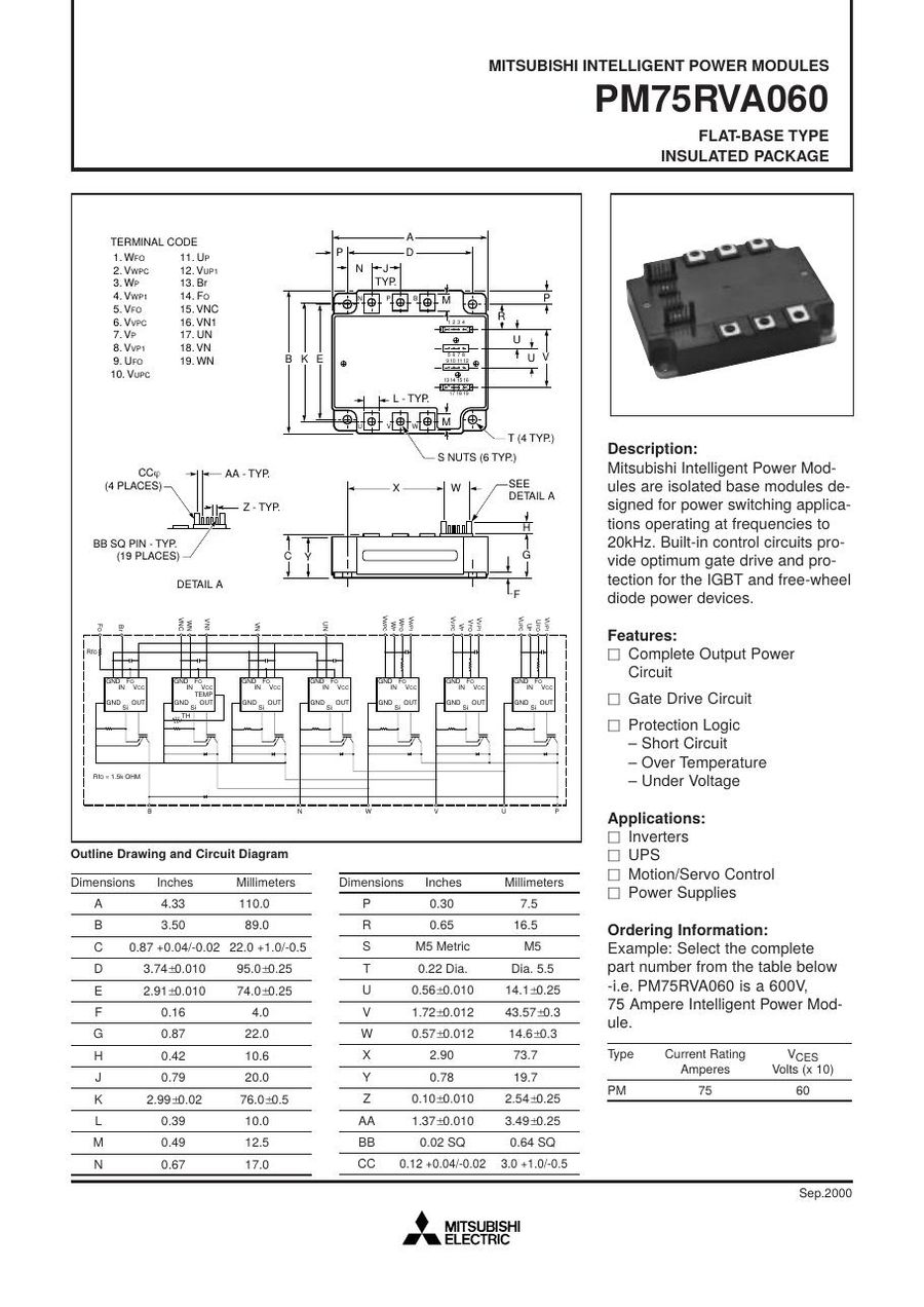 PM75RVA060 Mitsubishi Intelligent Power Modules (IPM)