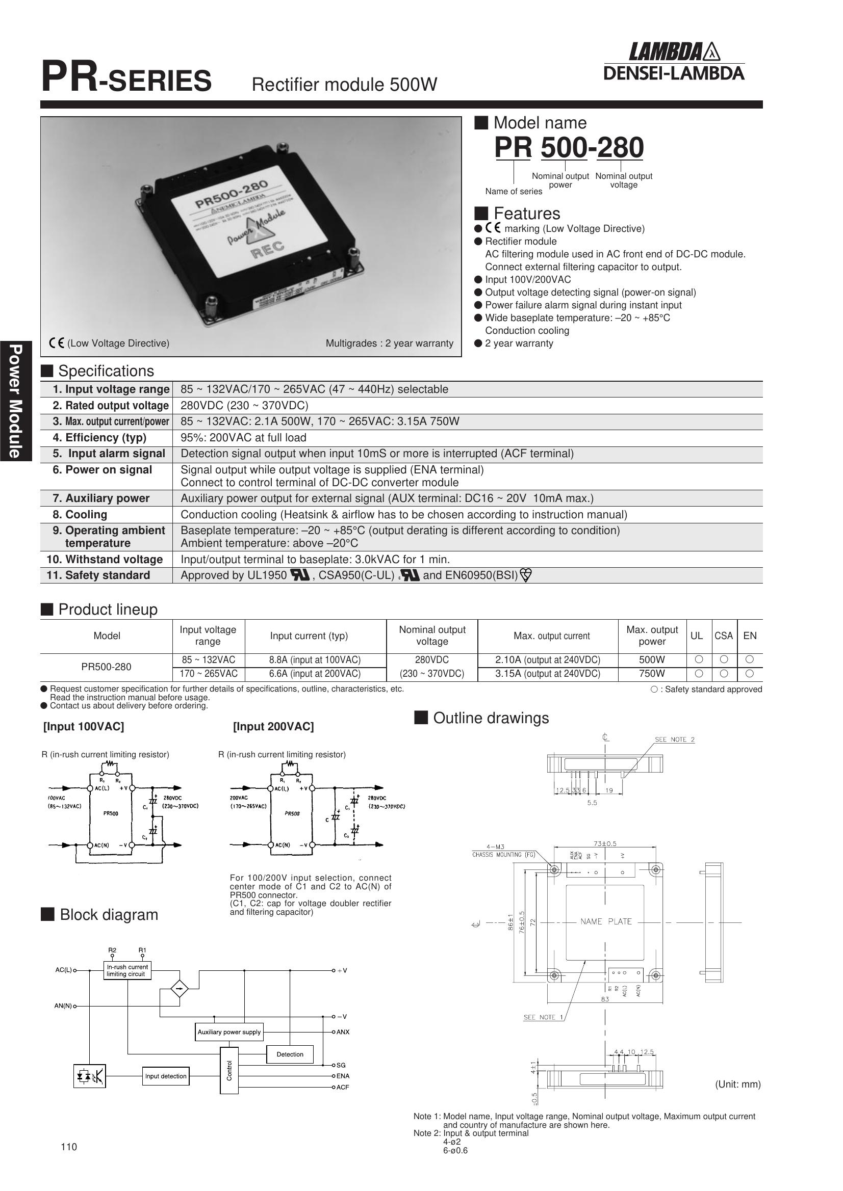 PR500-280 TDK-Lambda Diode & Rectifier Modules