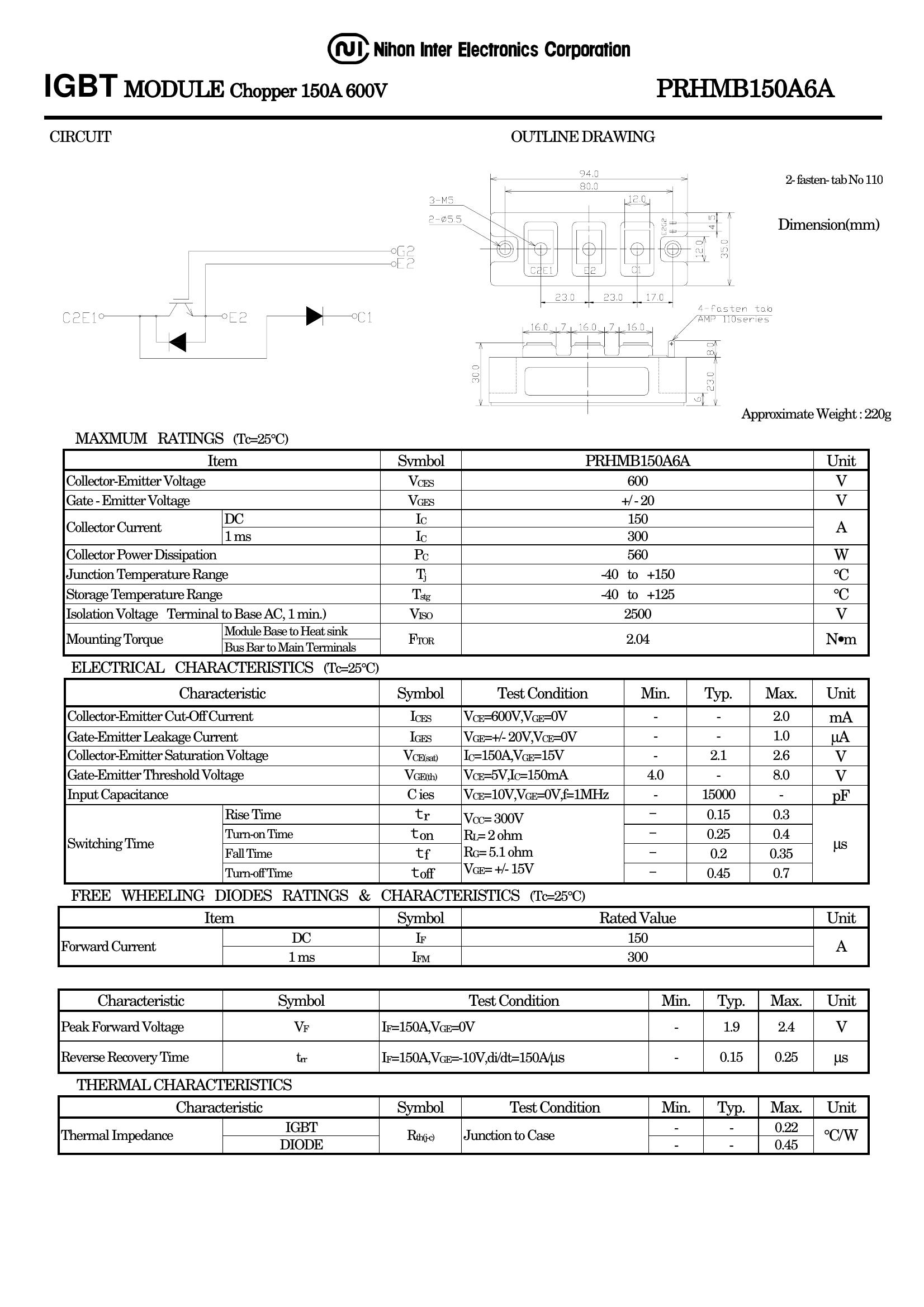PRHMB150A6A NIEC IGBT Modules