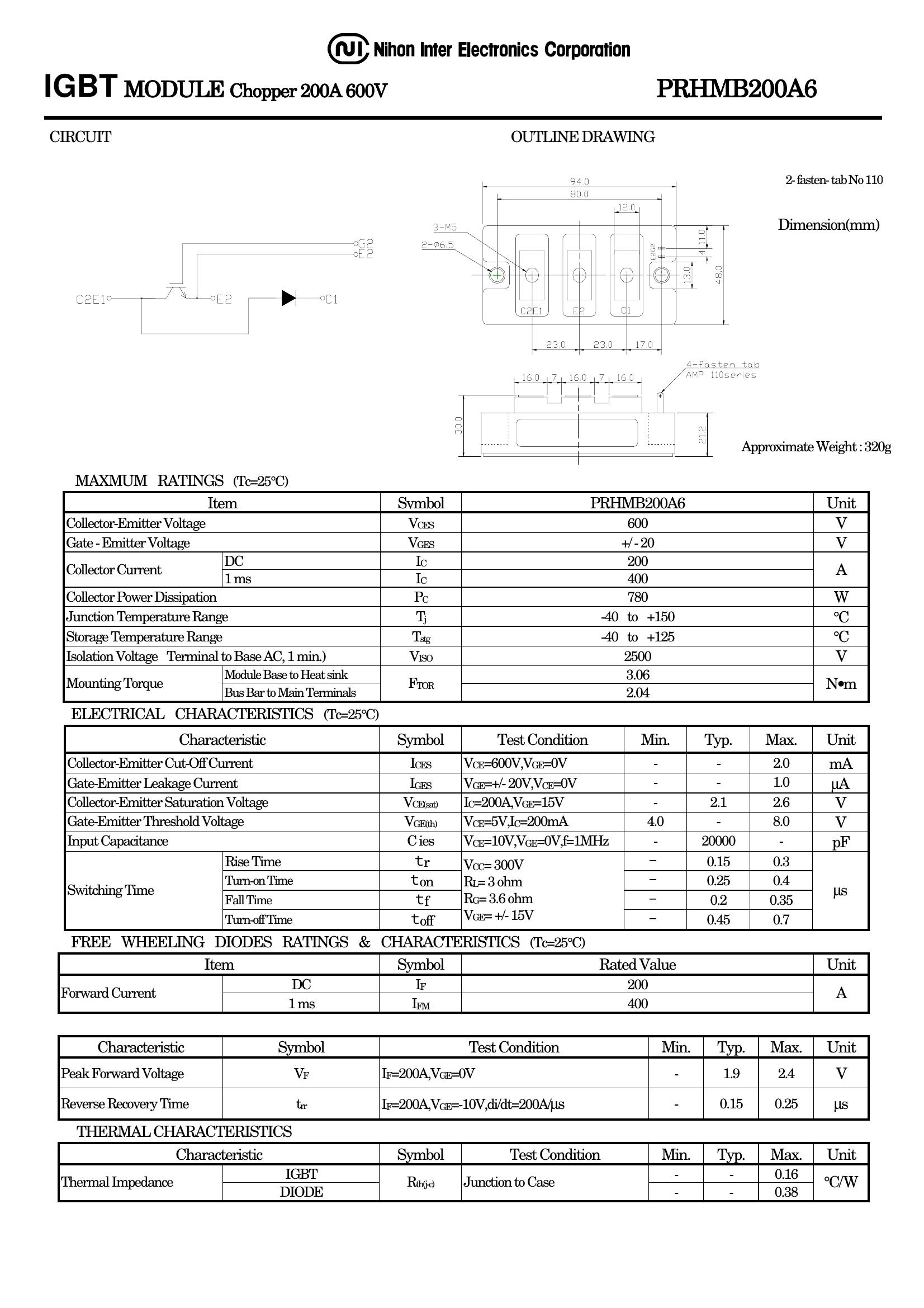 PRHMB200A6 NIEC IGBT Modules