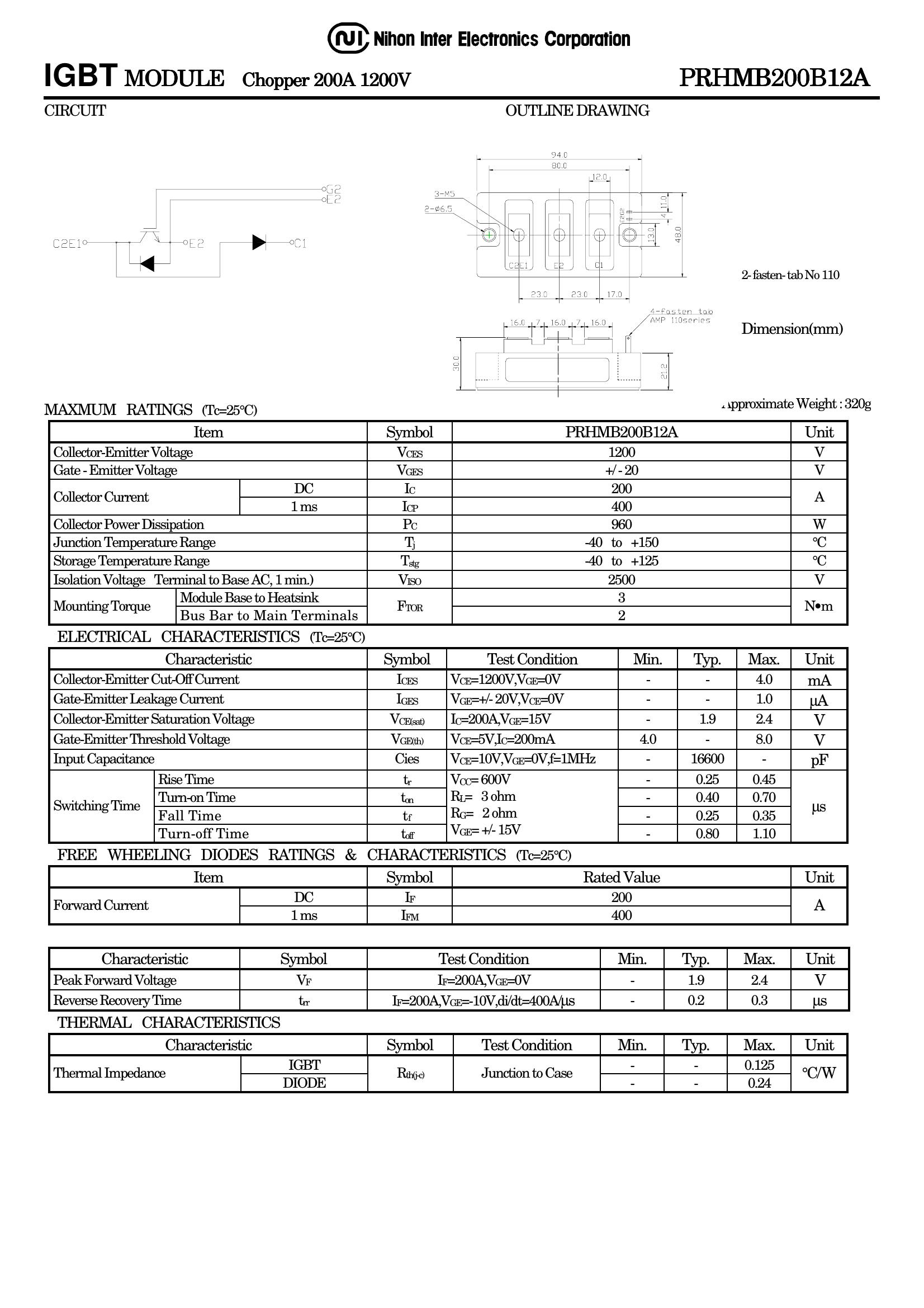 PRHMB200B12A NIEC IGBT Modules